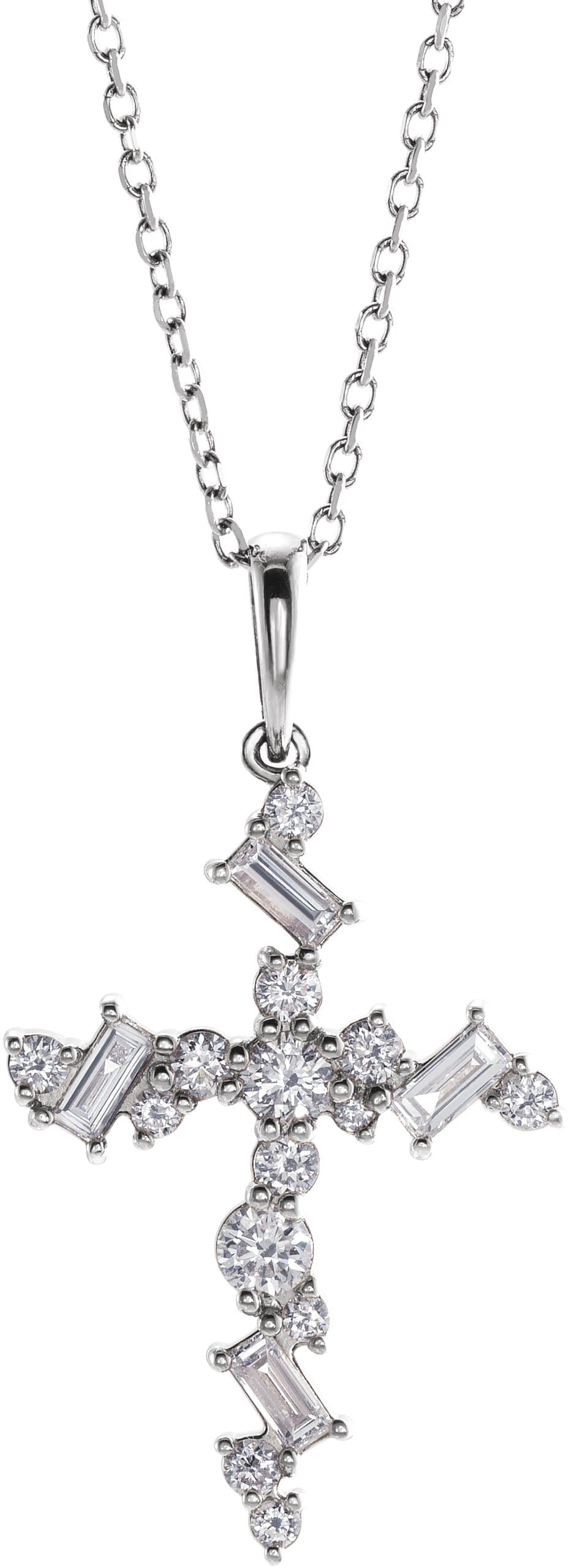 14K Rose 1/2 CTW Natural Diamond Scattered Cross 16-18 Necklace