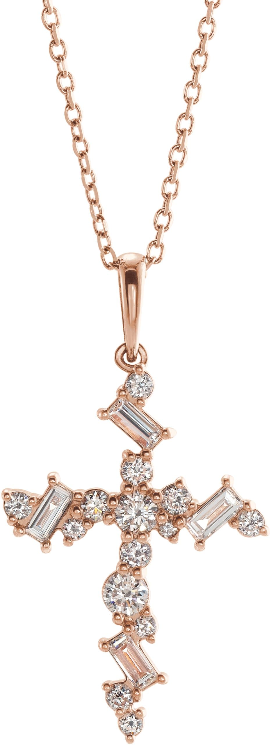 14K Rose 1/2 CTW Natural Diamond Scattered Cross 16-18 Necklace