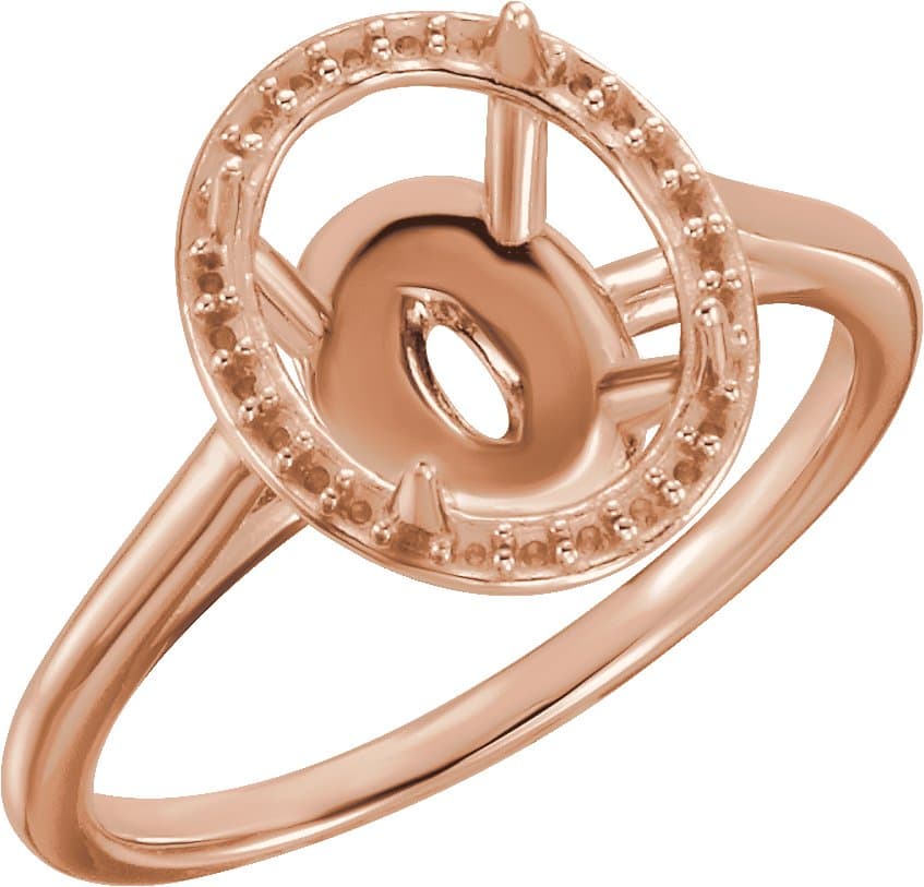 18K Rose Gold 10x8 mm Oval Halo-Style Ring Mounting
