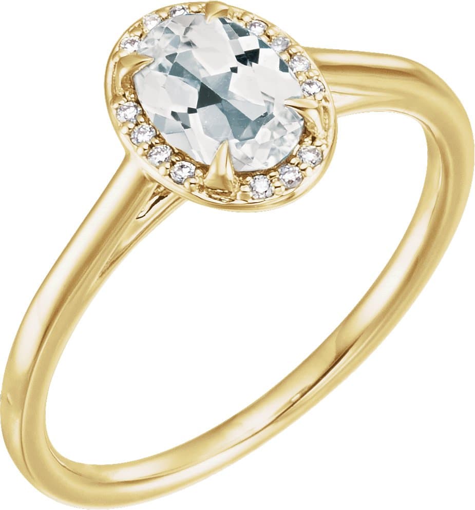 14K Yellow Gold 7x5 mm Natural White Topaz & .03 CTW Natural Diamond Ring