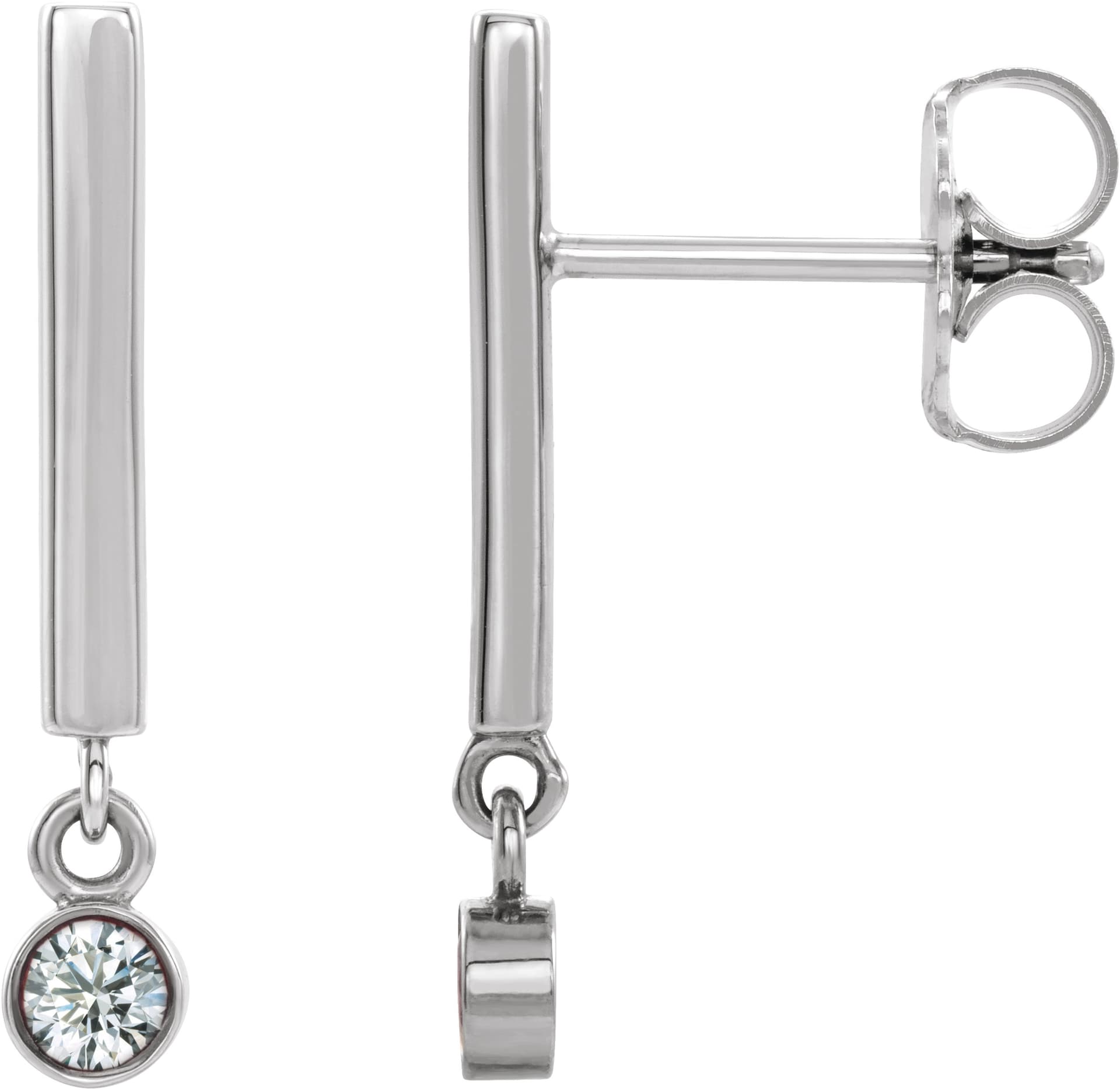 Platinum 1/8 CTW Natural Diamond Bar Earrings