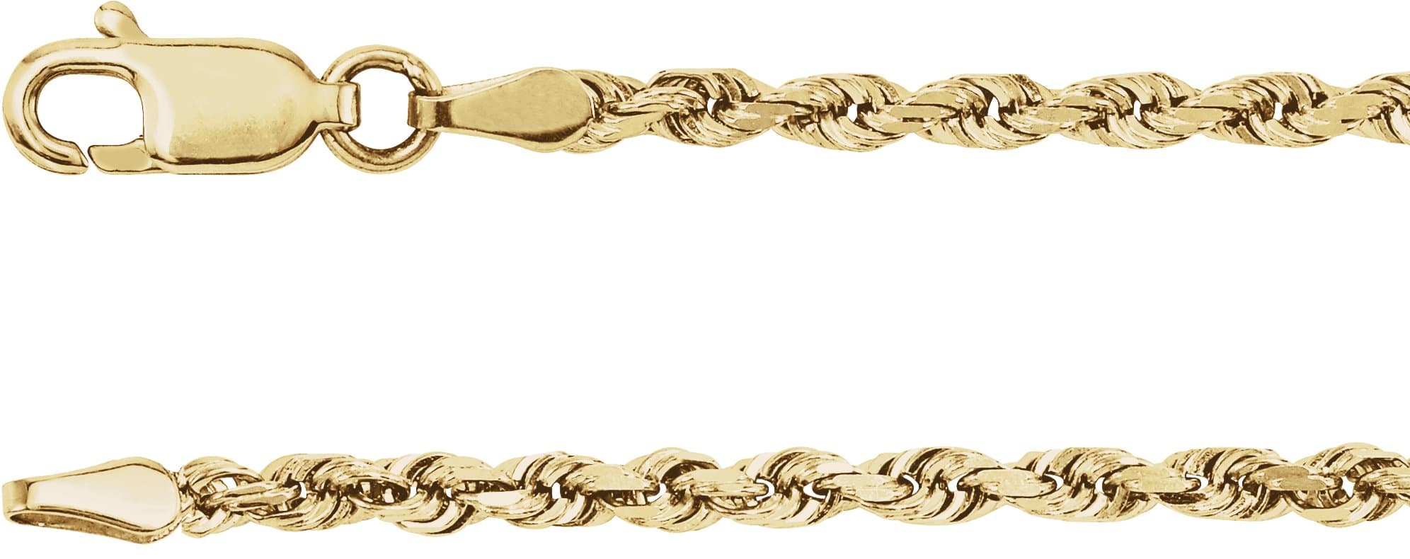 14K Yellow 2.5 mm Diamond-Cut Rope 7" Chain