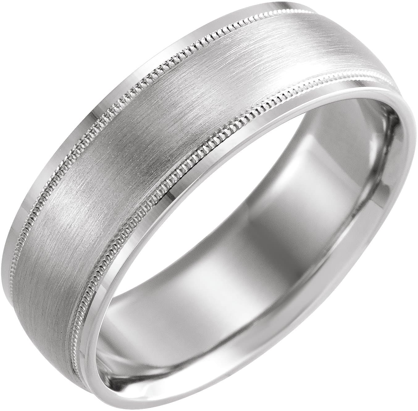 14K Rose/White 7 mm Milgrain Edge Comfort-Fit Flat Band Size 10