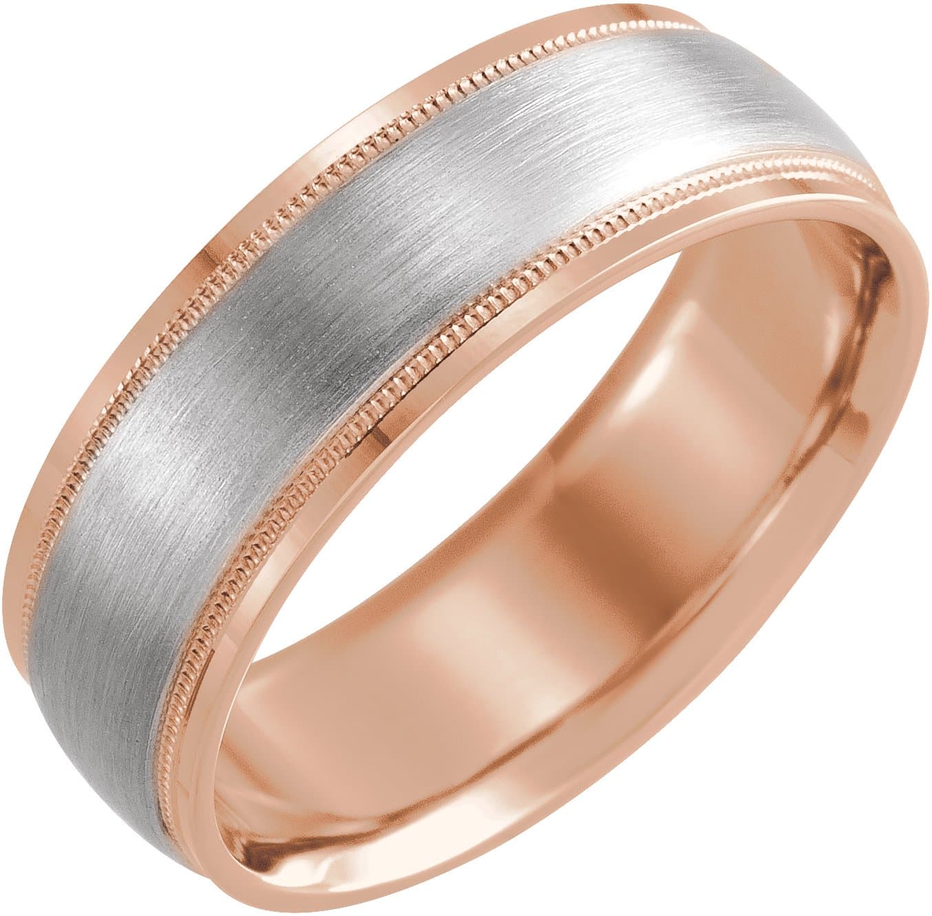 14K Rose/White 7 mm Milgrain Edge Comfort-Fit Flat Band Size 10