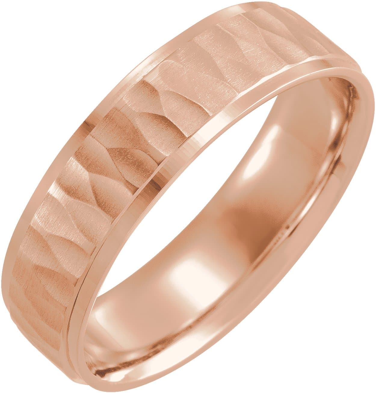 14K Rose 6 mm Stepped-Edge Comfort-Fit Flat Band Size 7