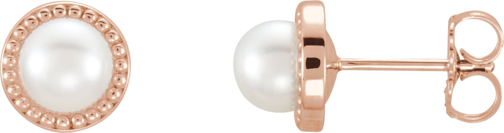 14K Rose 5.5-6 mm Cultured White Freshwater Pearl Earrings