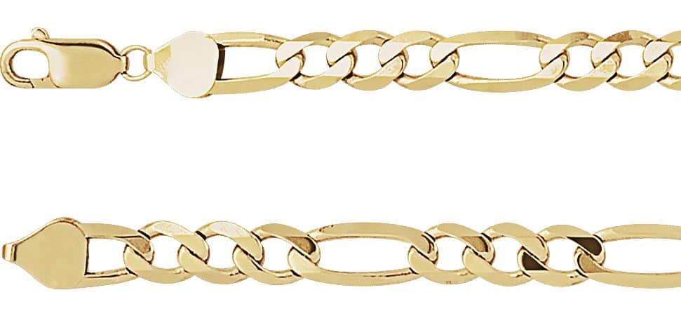 14K Yellow 6.5 mm Figaro 7" Chain