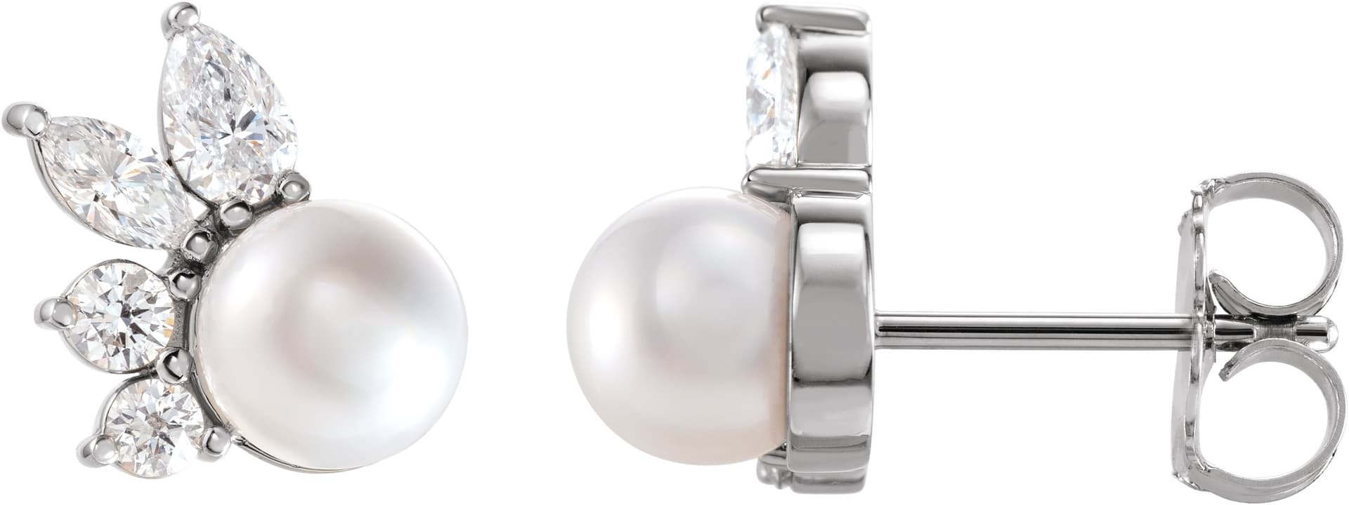 14K Yellow Cultured White Akoya Pearl & 1/2 CTW Natural Diamond Earrings