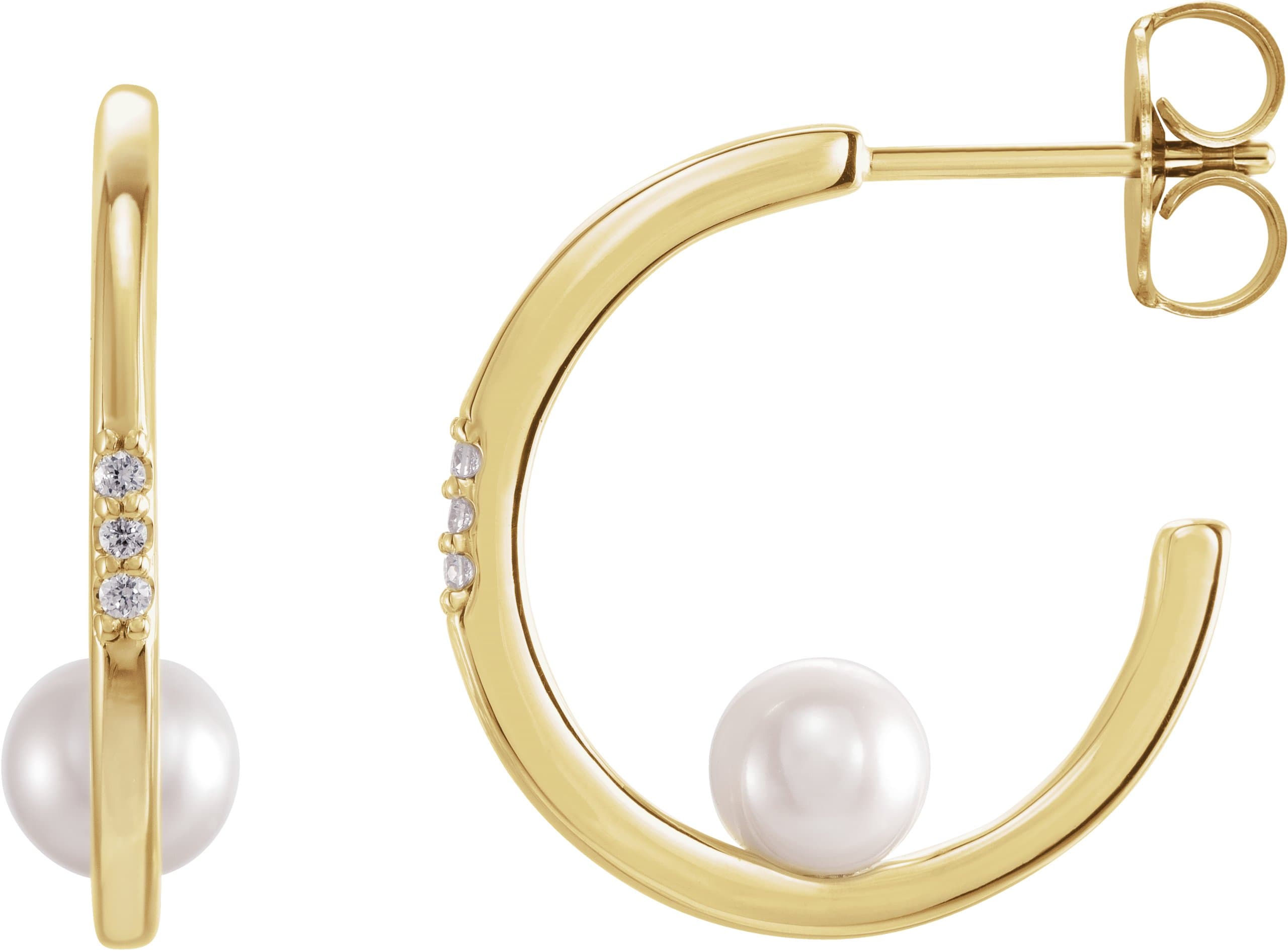 14K Rose Cultured White Freshwater Pearl & .025 CTW Natural Diamond Hoop Earrings