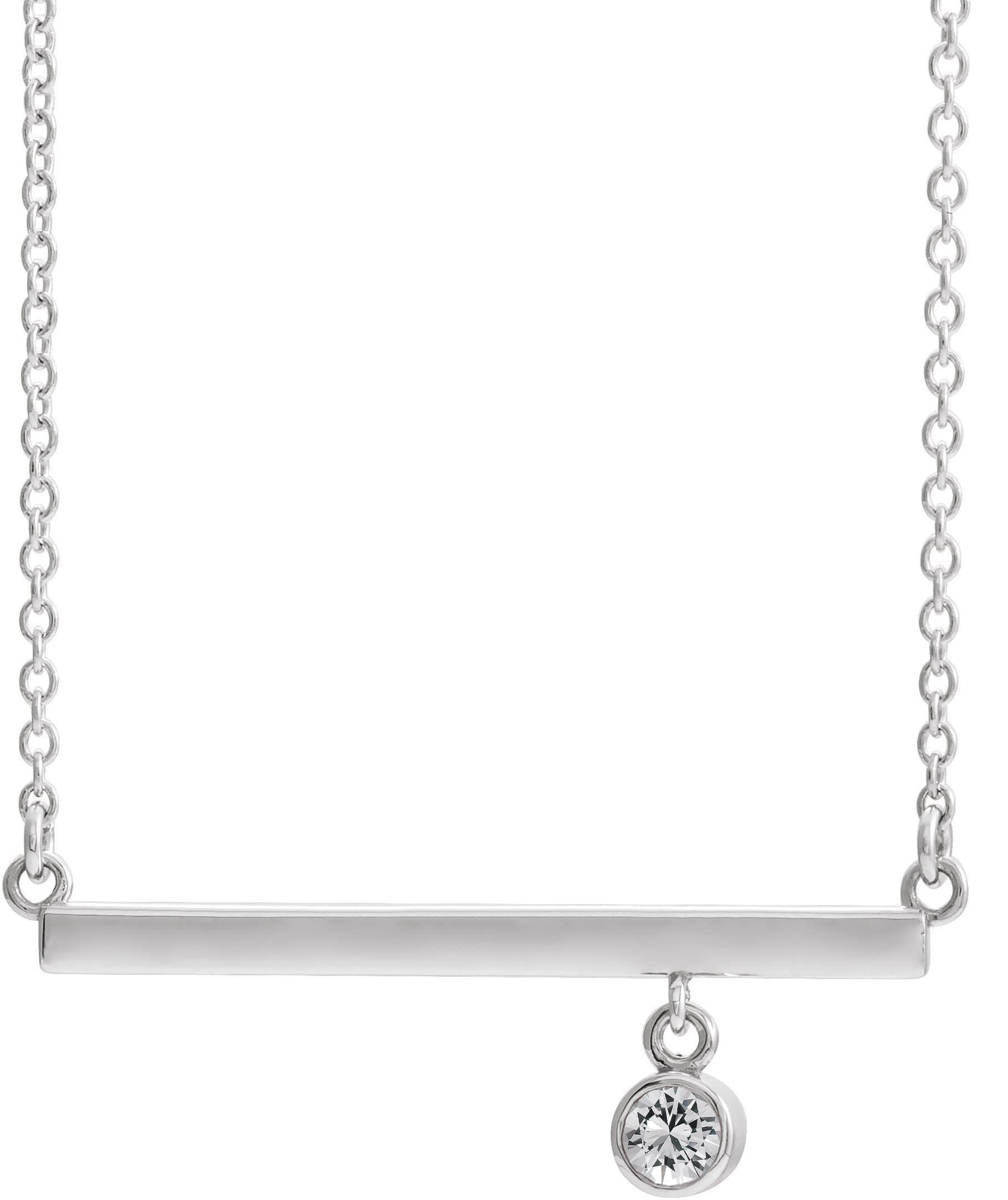 14K White Gold 1/10 CTW Natural Diamond Bezel-Set 18" Bar Necklace