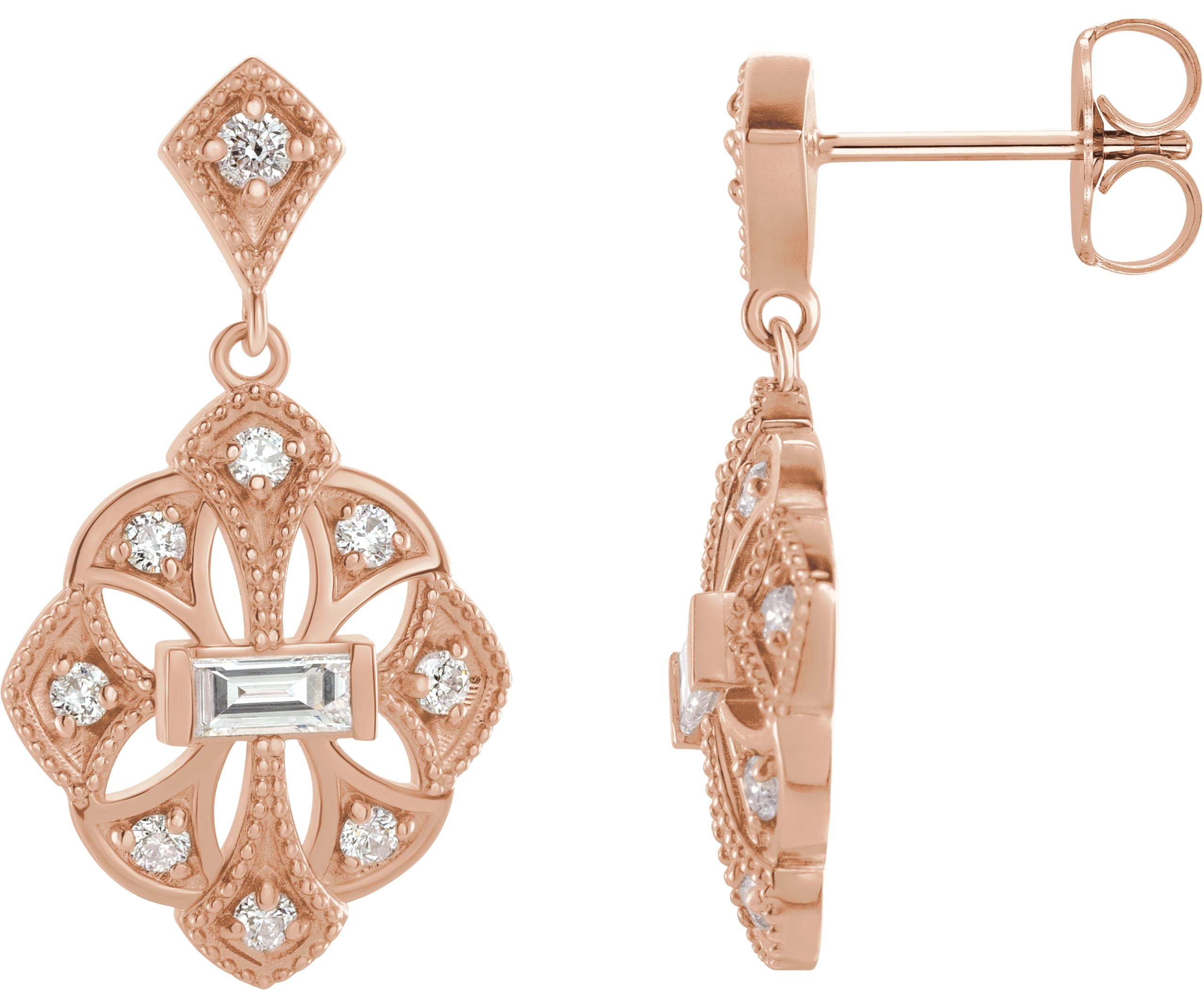 14K Rose 3/8 CTW Natural Diamond Vintage-Inspired Earrings
