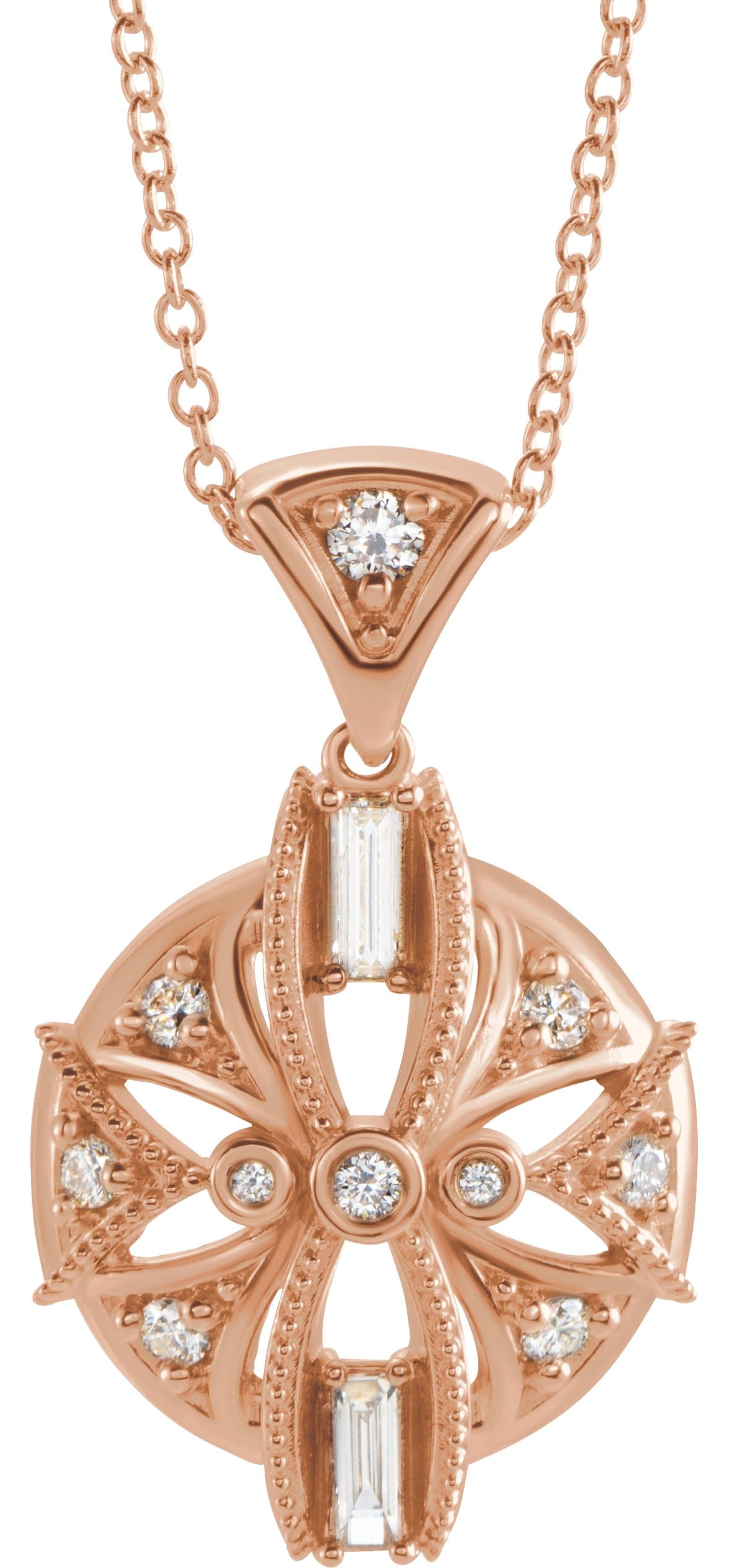 14K Rose 1/4 CTW Natural Diamond Vintage-Inspired 16-18 Necklace