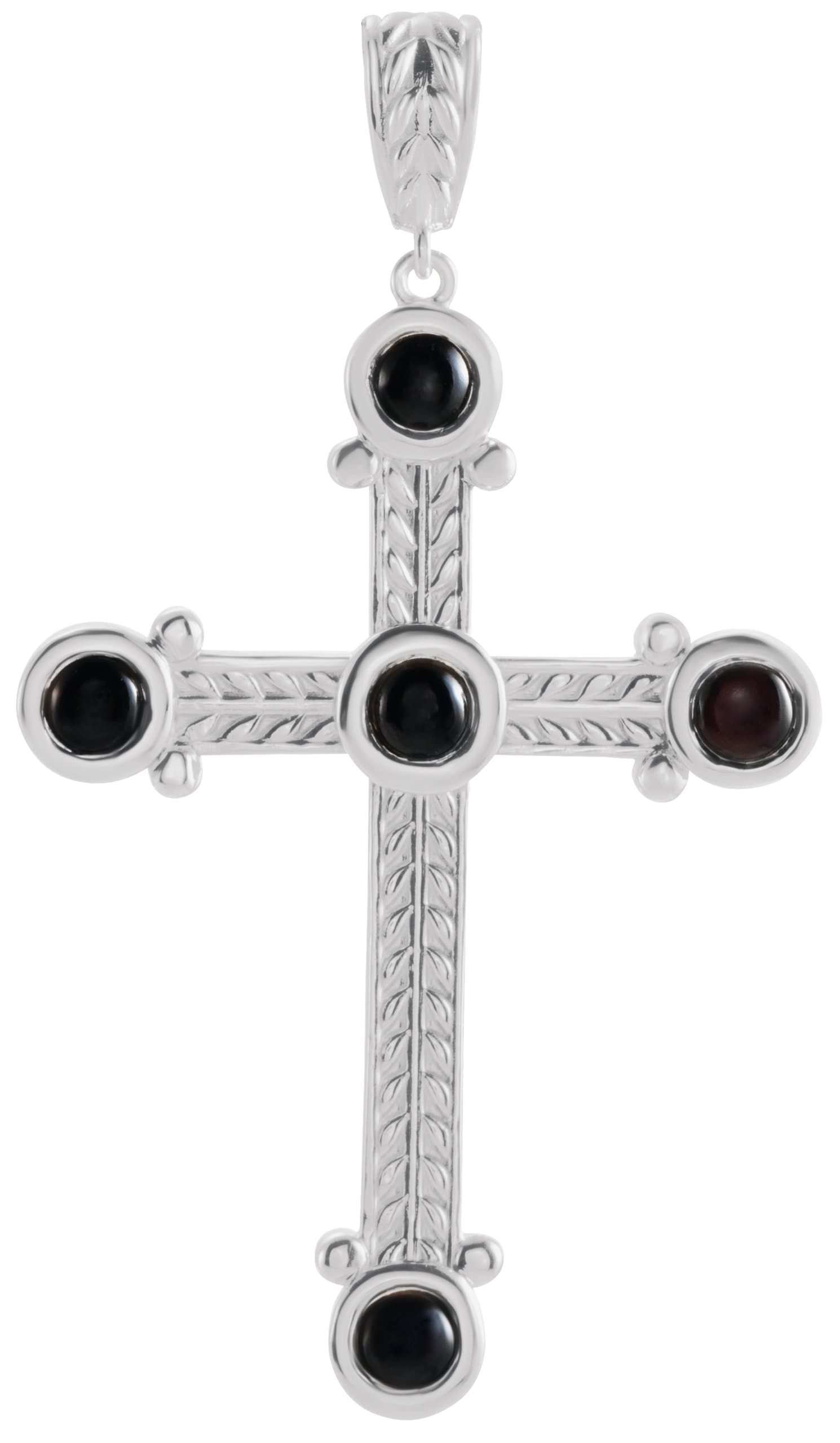 Platinum Natural Black Onyx Cross Pendant