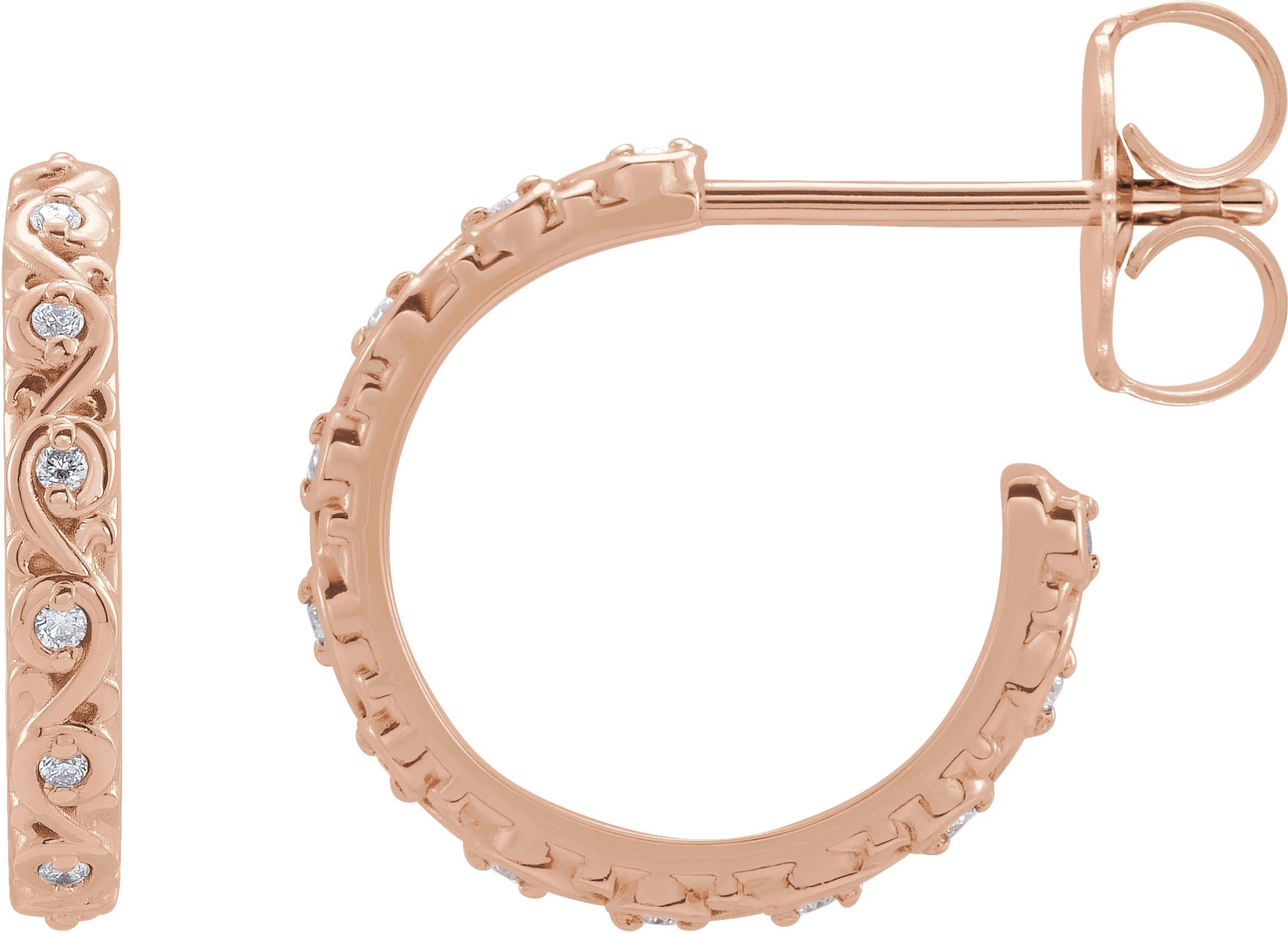 14K Rose .06 CTW Natural Diamond Sculptural Hoop Earrings
