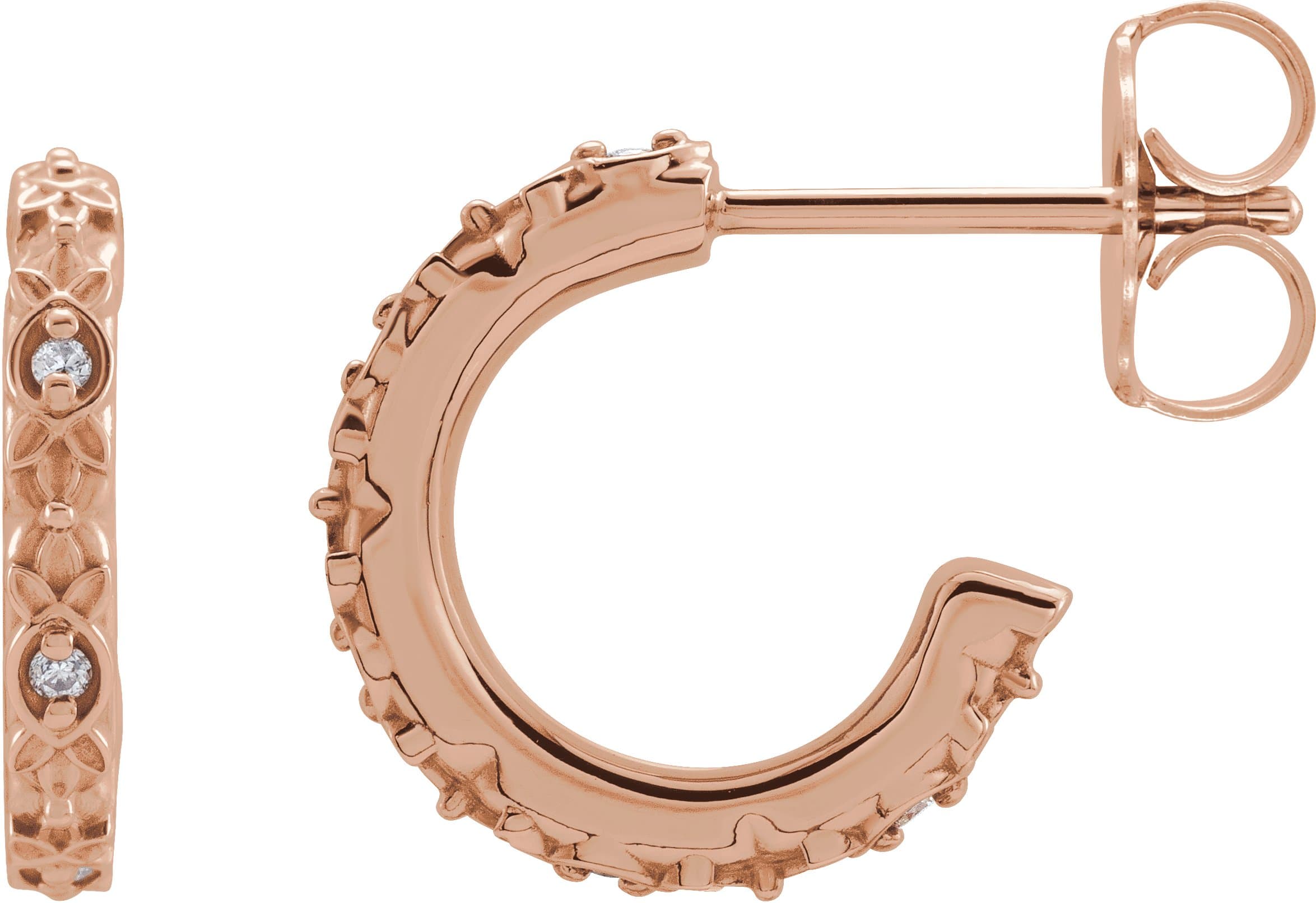 14K Rose .04 CTW Natural Diamond Vintage-Inspired J-Hoop Earrings