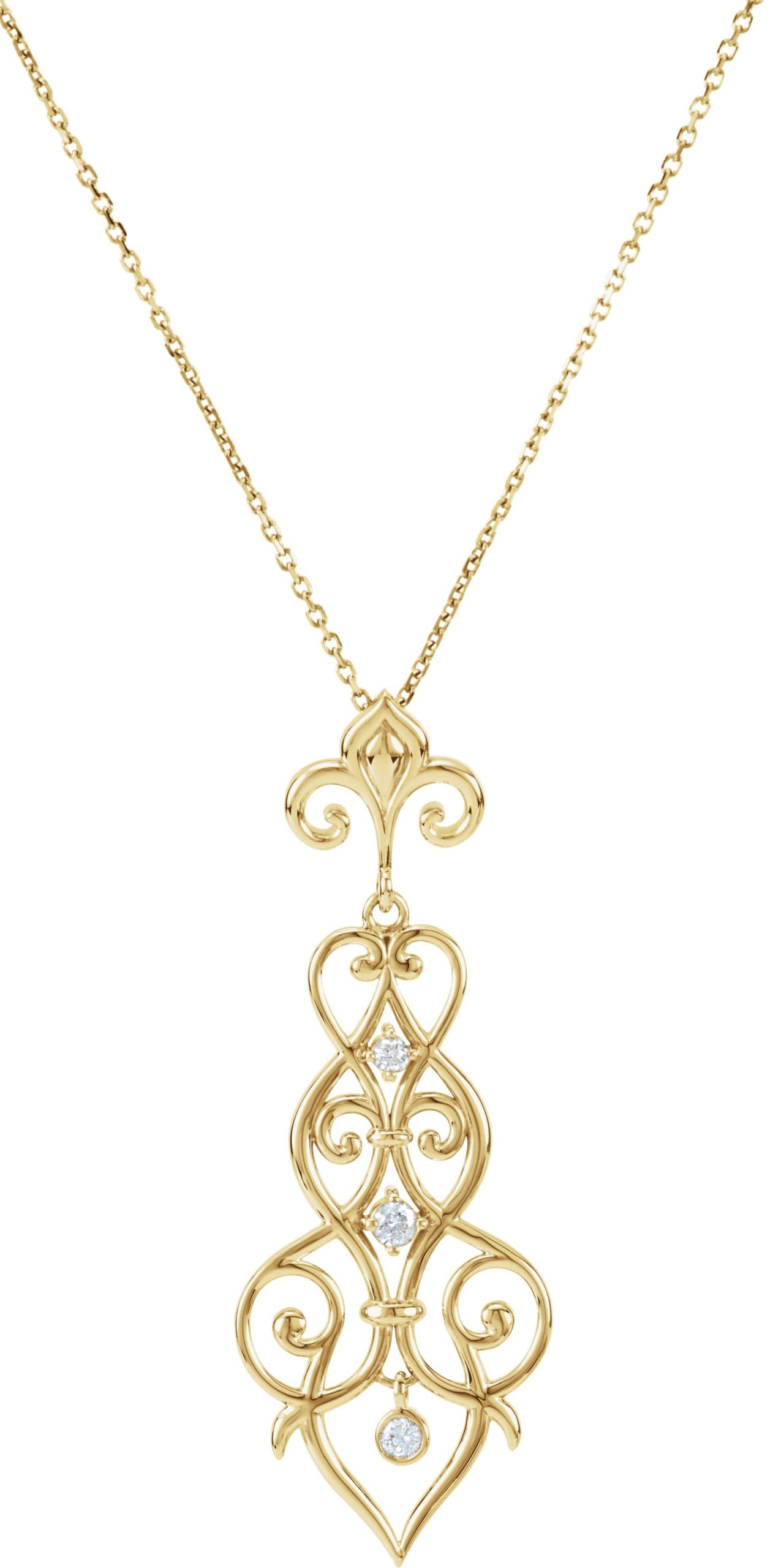 14K Yellow 1/6 CTW Natural Diamond Decorative Fleur-de-lis 18 Necklace