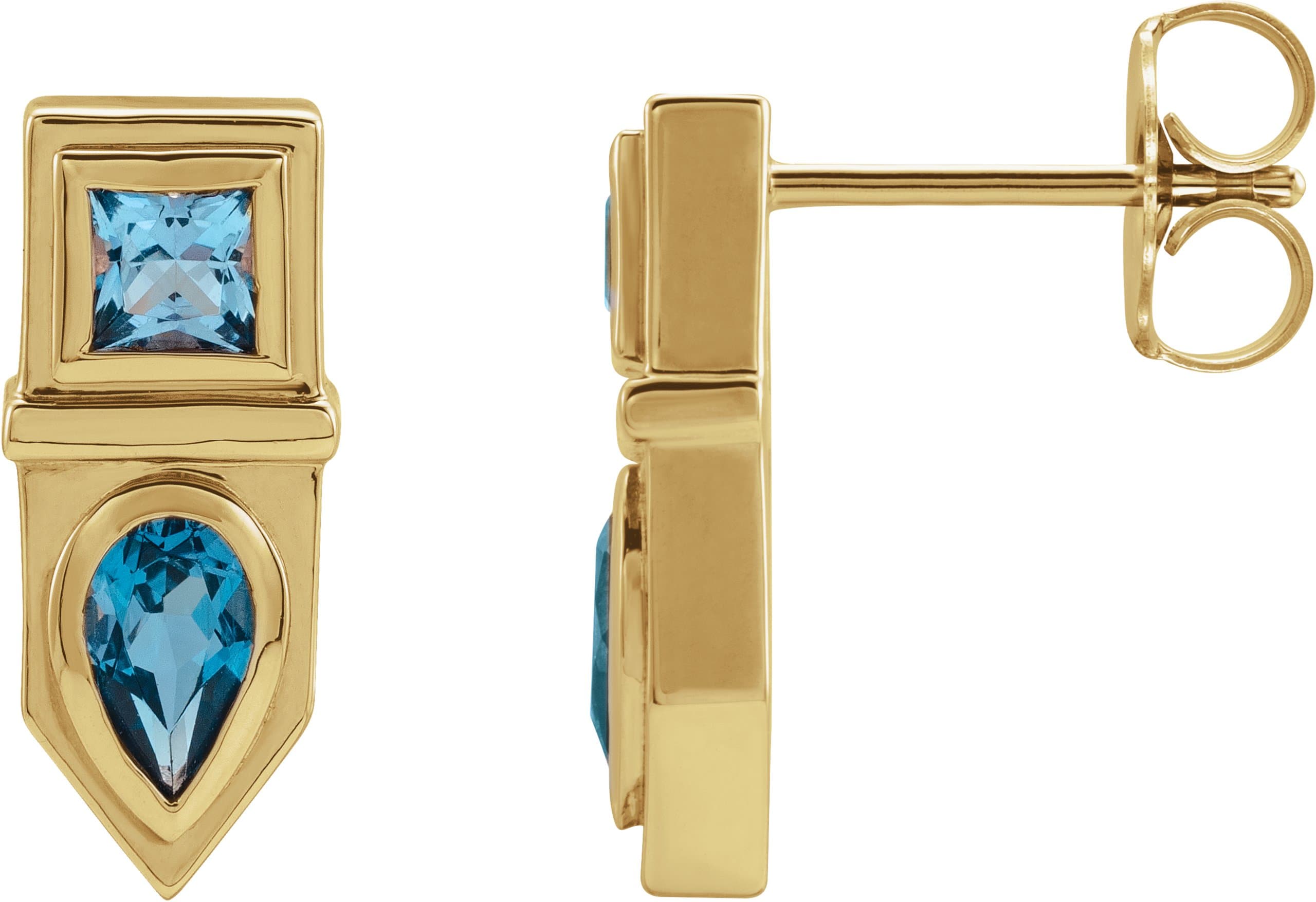 14K Rose Natural Blue Multi-Gemstone Geometric Bar Earrings