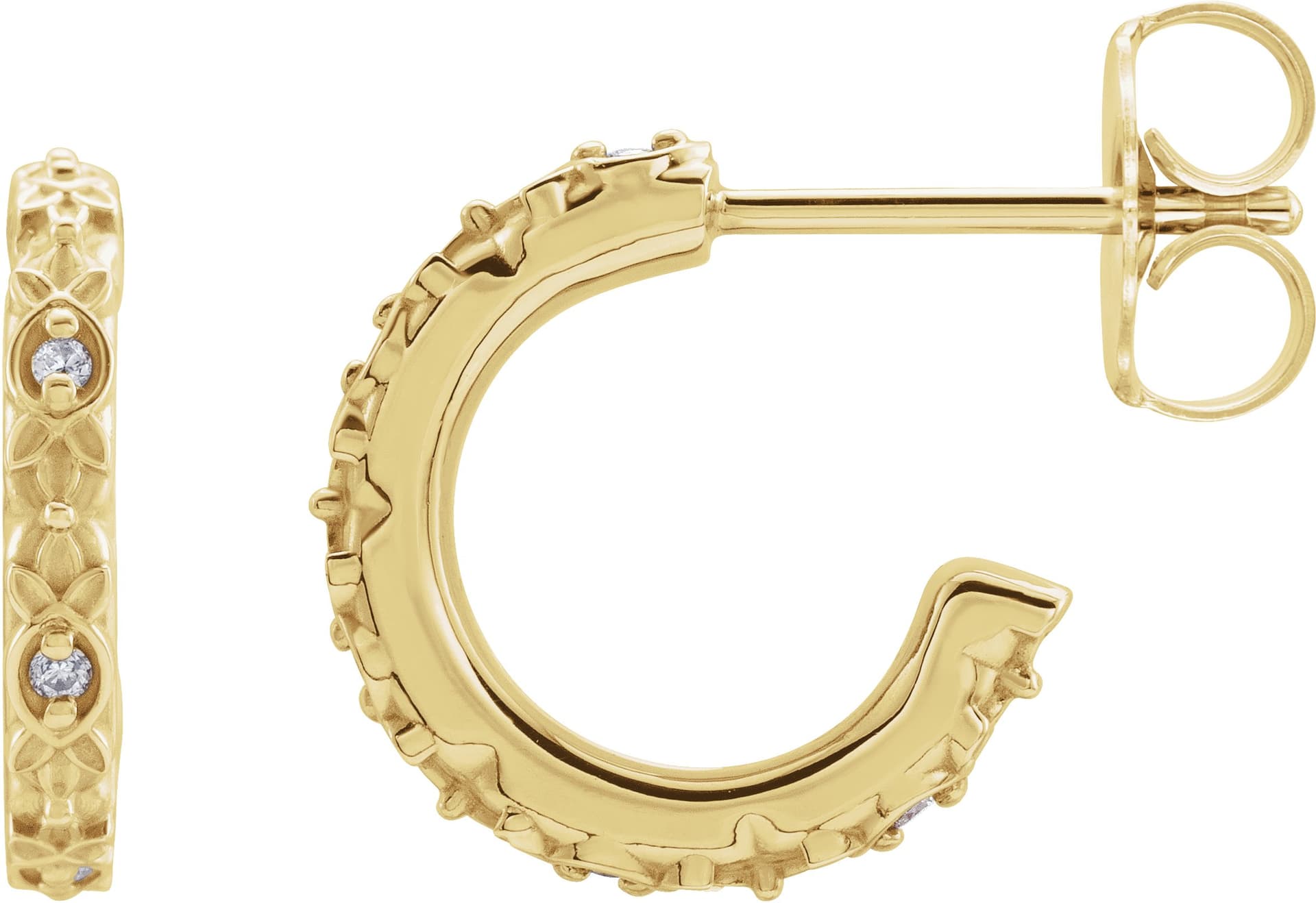 14K Rose .04 CTW Natural Diamond Vintage-Inspired J-Hoop Earrings