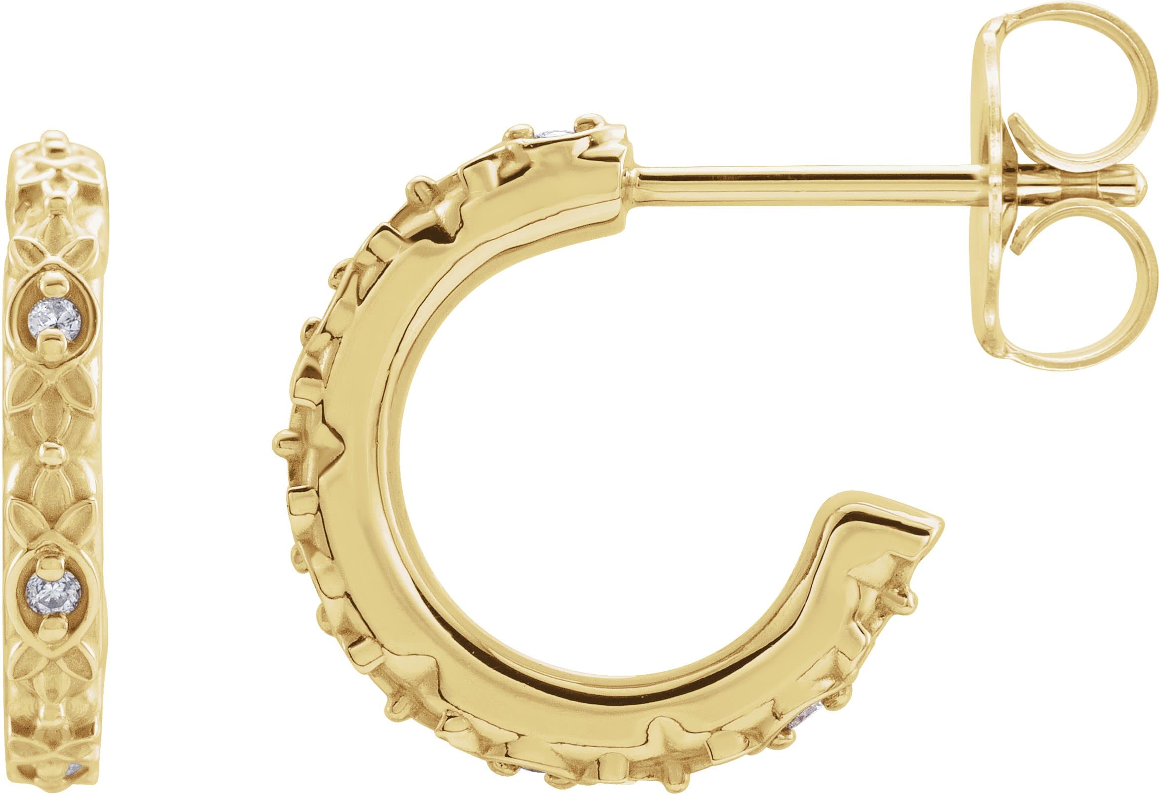 14K Rose .04 CTW Natural Diamond Vintage-Inspired J-Hoop Earrings