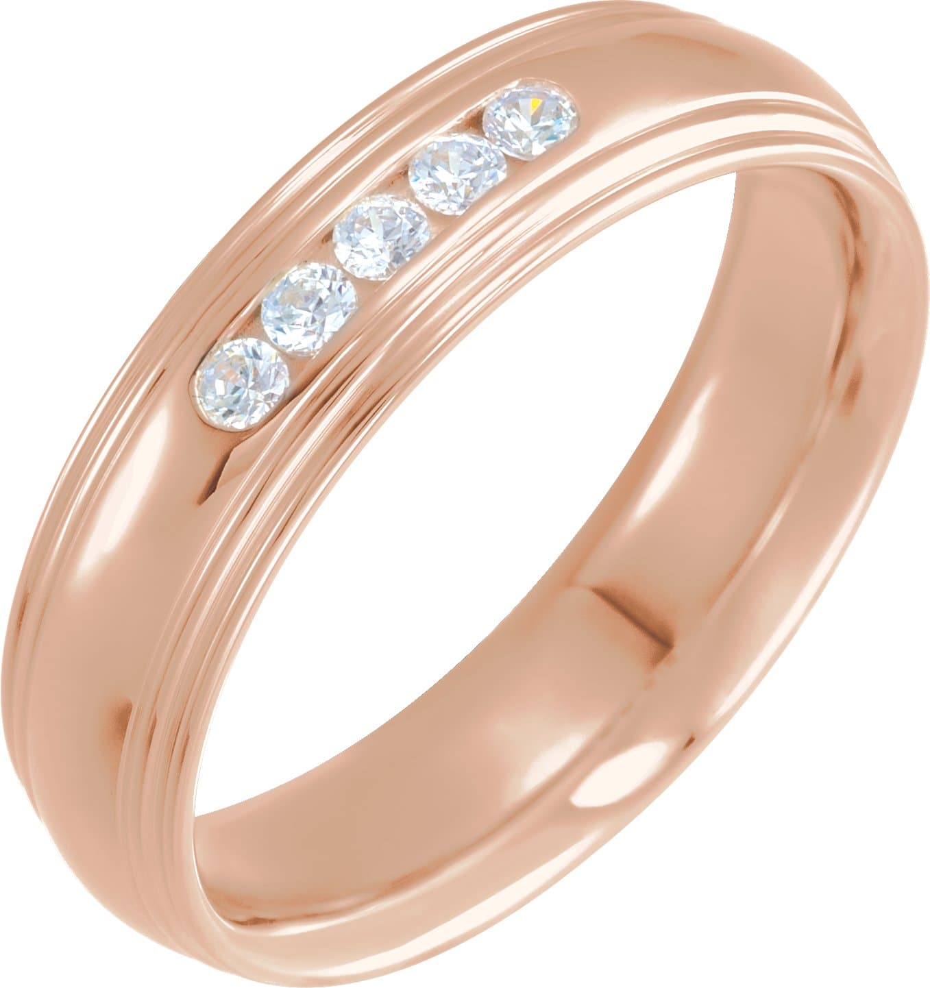14K Rose 1/5 CTW Natural Diamond Double Stepped-Edge Comfort-Fit 6 mm Half Round Band Size 13