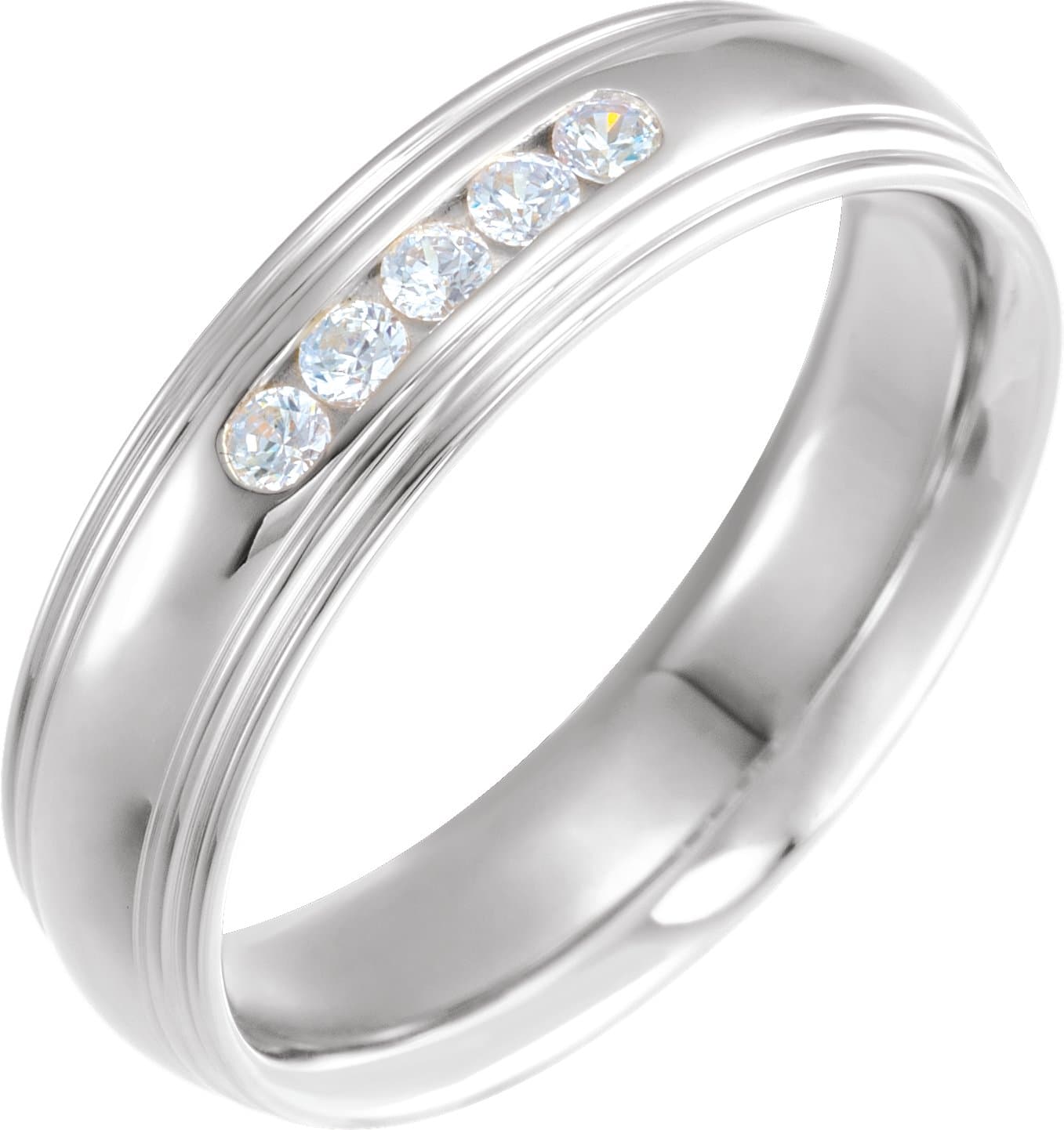 14K Rose 1/5 CTW Natural Diamond Double Stepped-Edge Comfort-Fit 6 mm Half Round Band Size 13