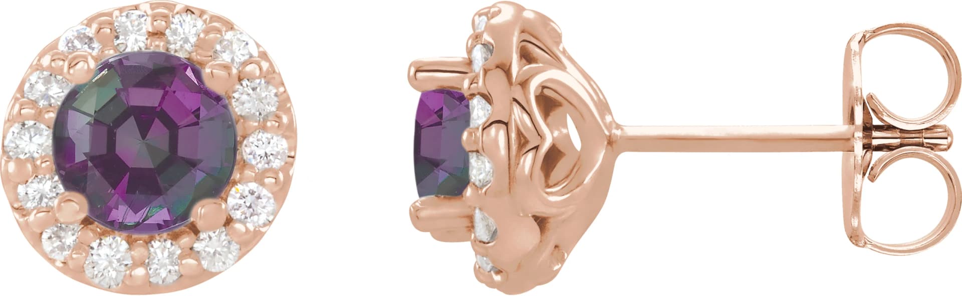 14K Rose Gold 4.5 mm Lab-Grown Alexandrite & 1/4 CTW Natural Diamond Earrings