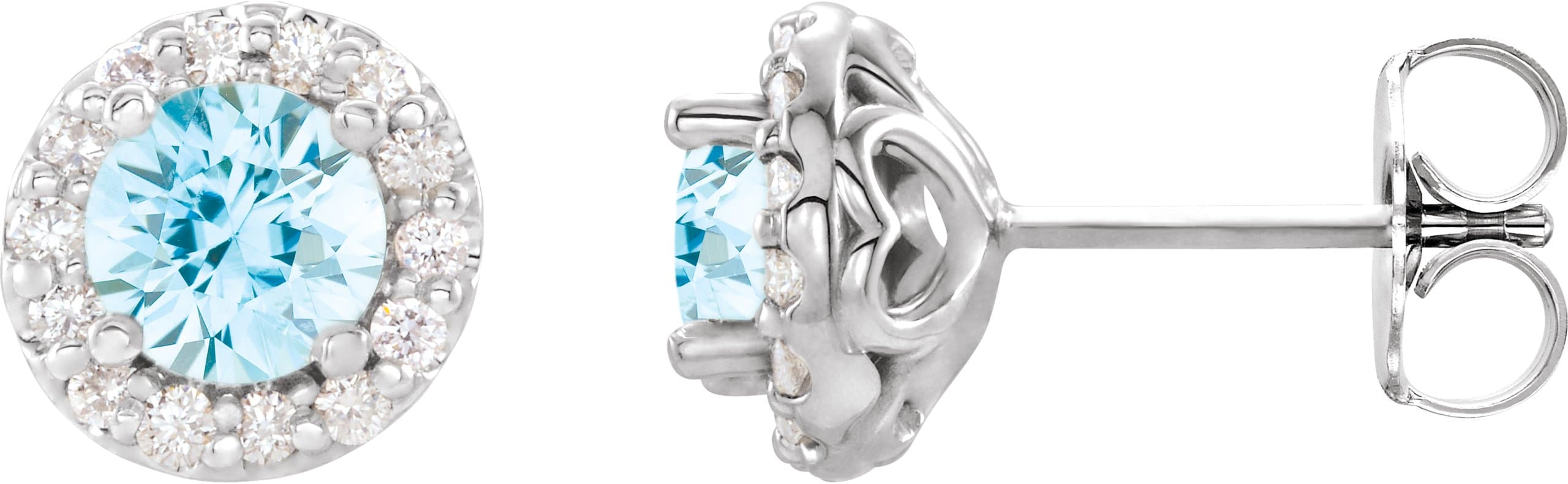 Sterling Silver 4 mm Natural Aquamarine & 1/8 CTW Natural Diamond Earrings