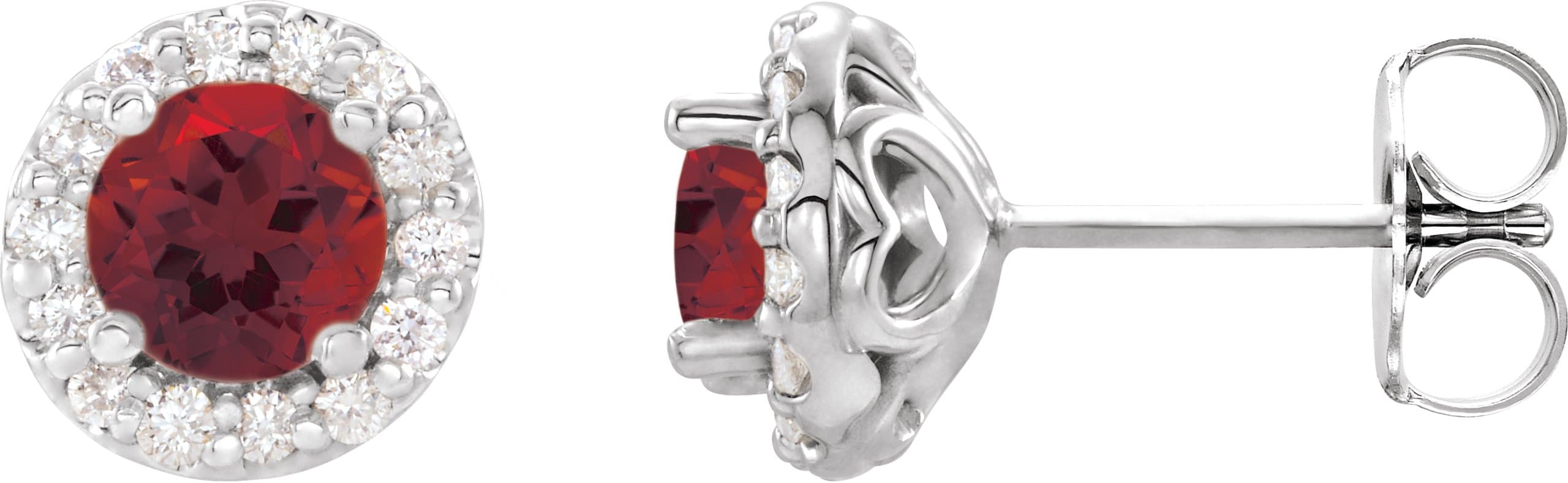 Sterling Silver 4 mm Natural Mozambique Garnet & 1/8 CTW Natural Diamond Earrings