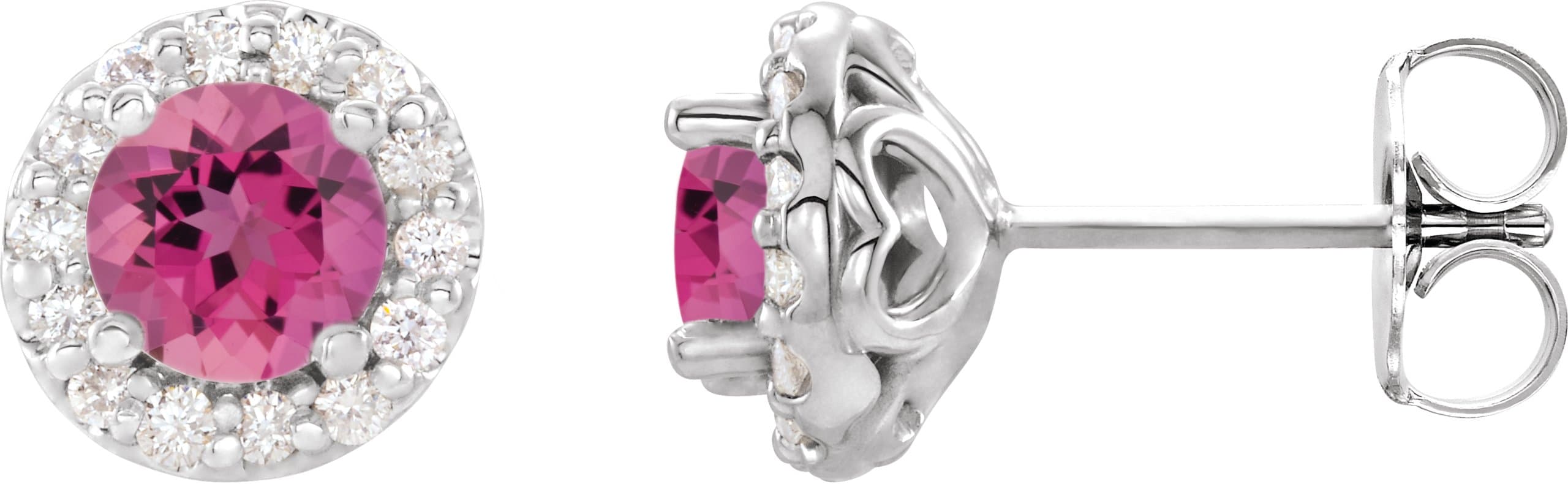 Sterling Silver 4 mm Natural Pink Tourmaline & 1/8 CTW Natural Diamond Earrings