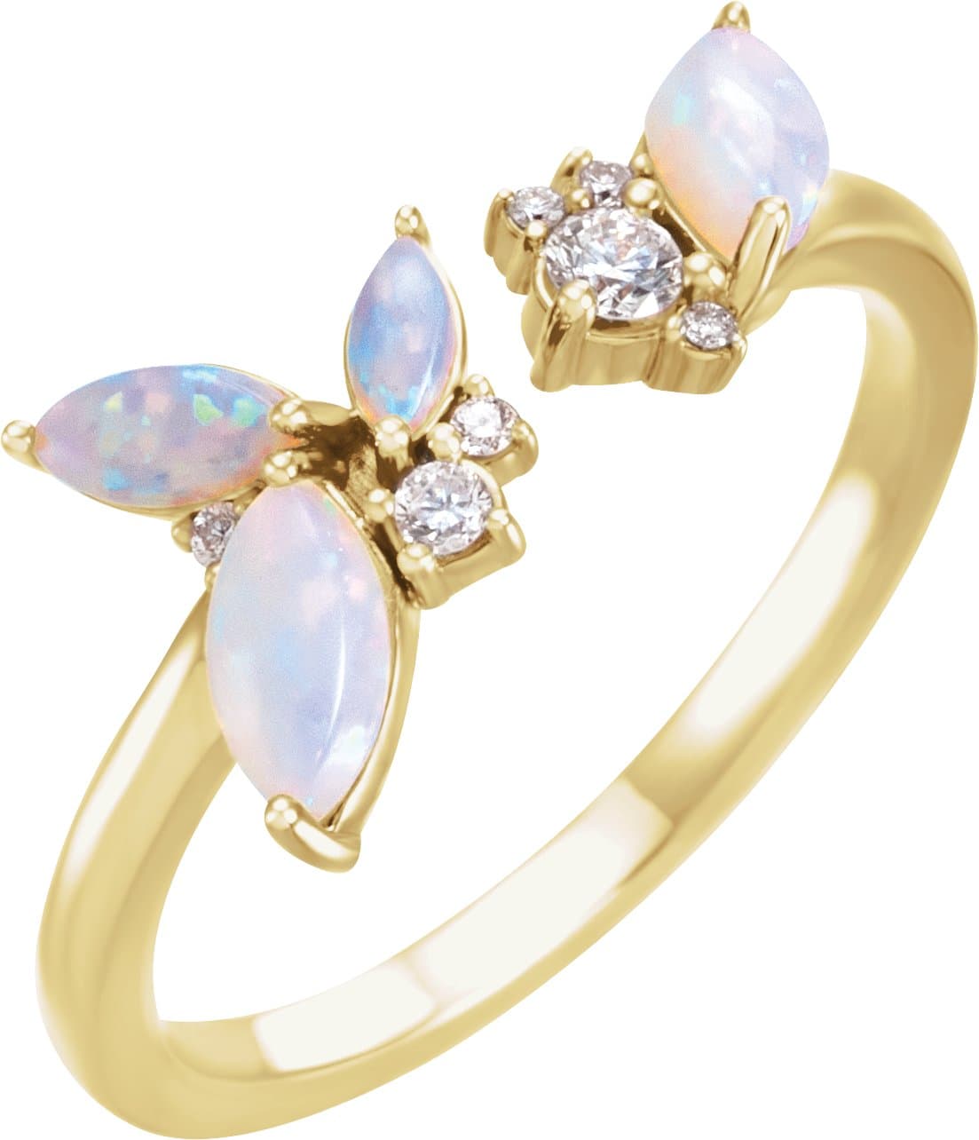14K Rose Natural White Opal & 1/10 CTW Natural Diamond Negative Space Ring