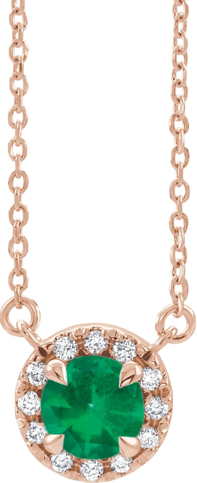 14K Rose Gold 3 mm Natual Emerald & .03 CTW Natual Diamond 18" Necklace