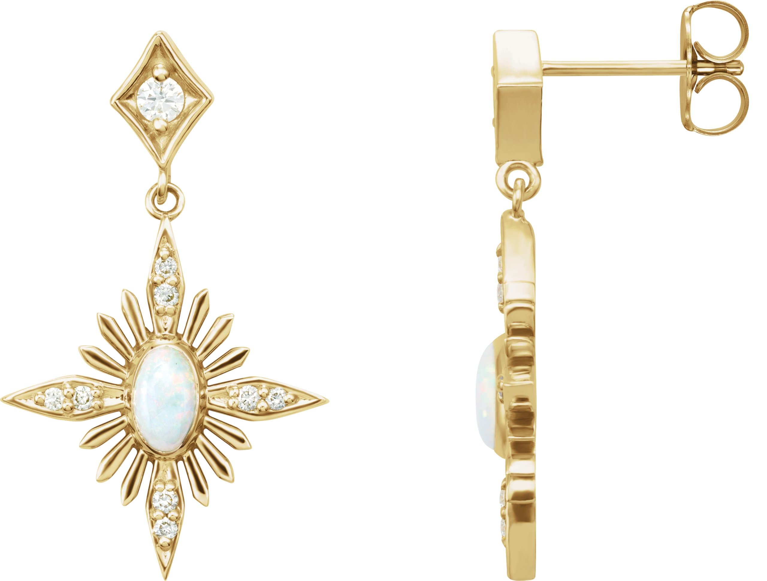14K Rose Natural White Opal & 1/6 CTW Natural Diamond Star Earrings