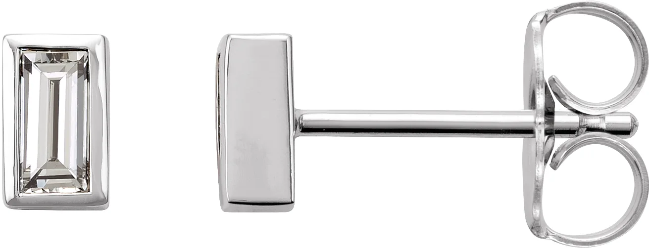 Straight Baguette Bezel-Set Stud Earrings, view 2