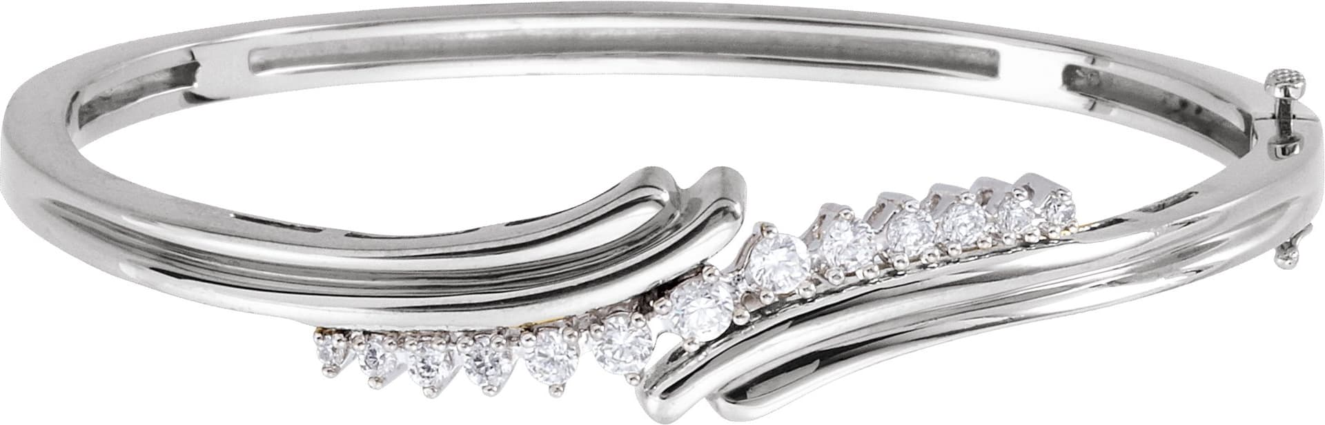 14K White 1/2 CTW Natural Diamond Bangle 7 1/2" Bracelet