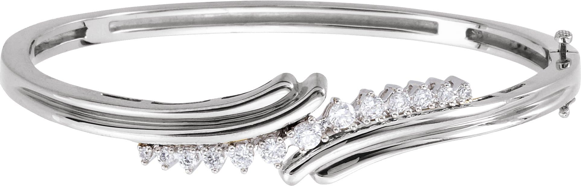 14K White 1/2 CTW Natural Diamond Bangle 7 1/2" Bracelet