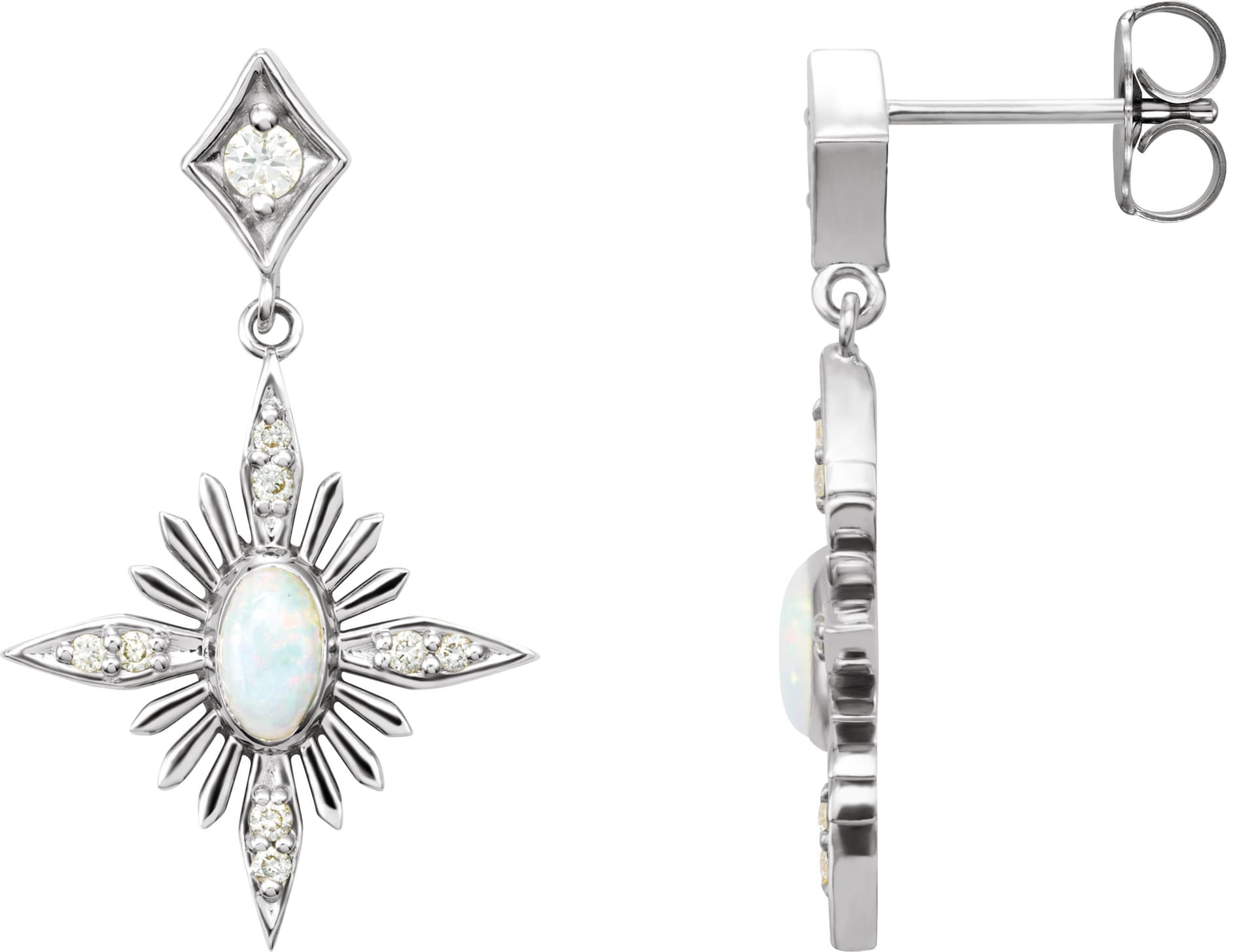 14K Rose Natural White Opal & 1/6 CTW Natural Diamond Star Earrings