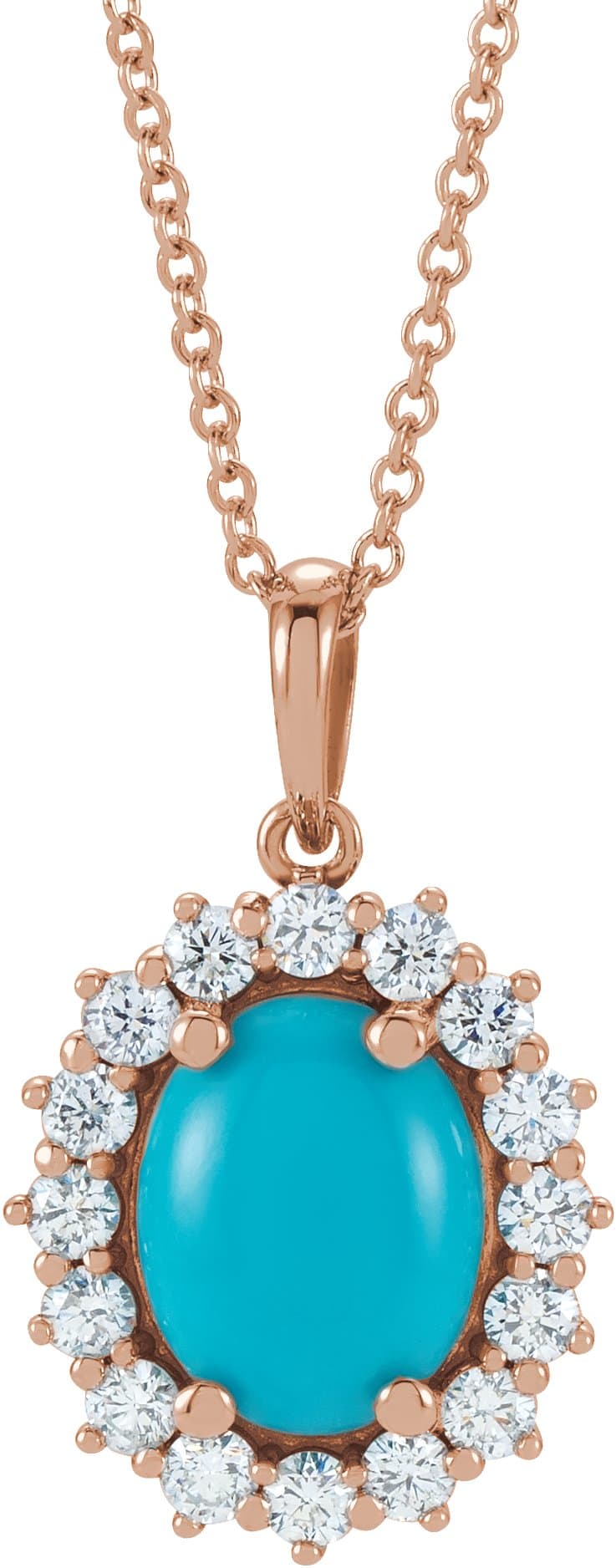 14K Rose Natural Ethiopian Opal & 1/3 CTW Natural Diamond Halo-Style 16-18 Necklace