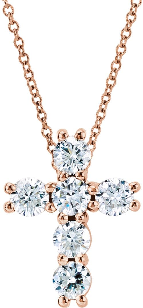 14K Rose 1/2 CTW Lab-Grown Diamond Cross 18 Necklace