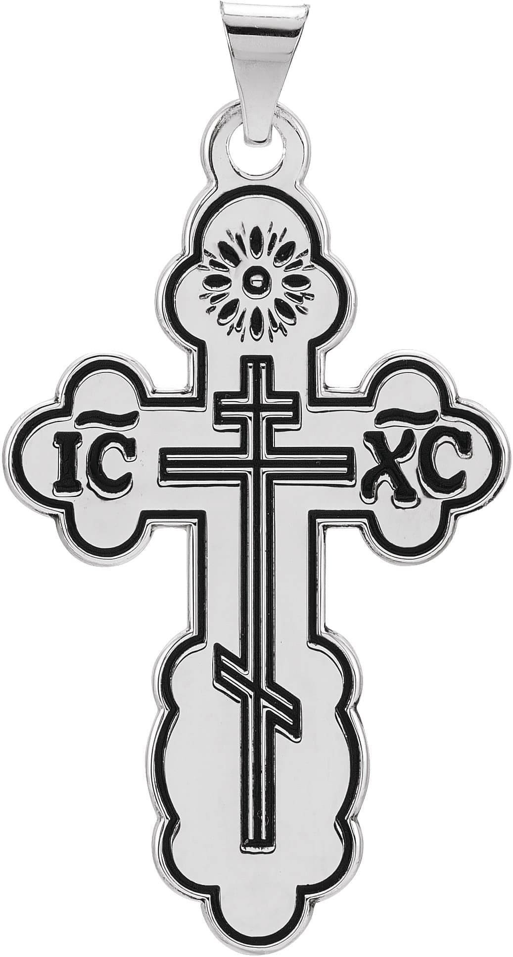 14K White 32x21 mm Orthodox Cross Pendant