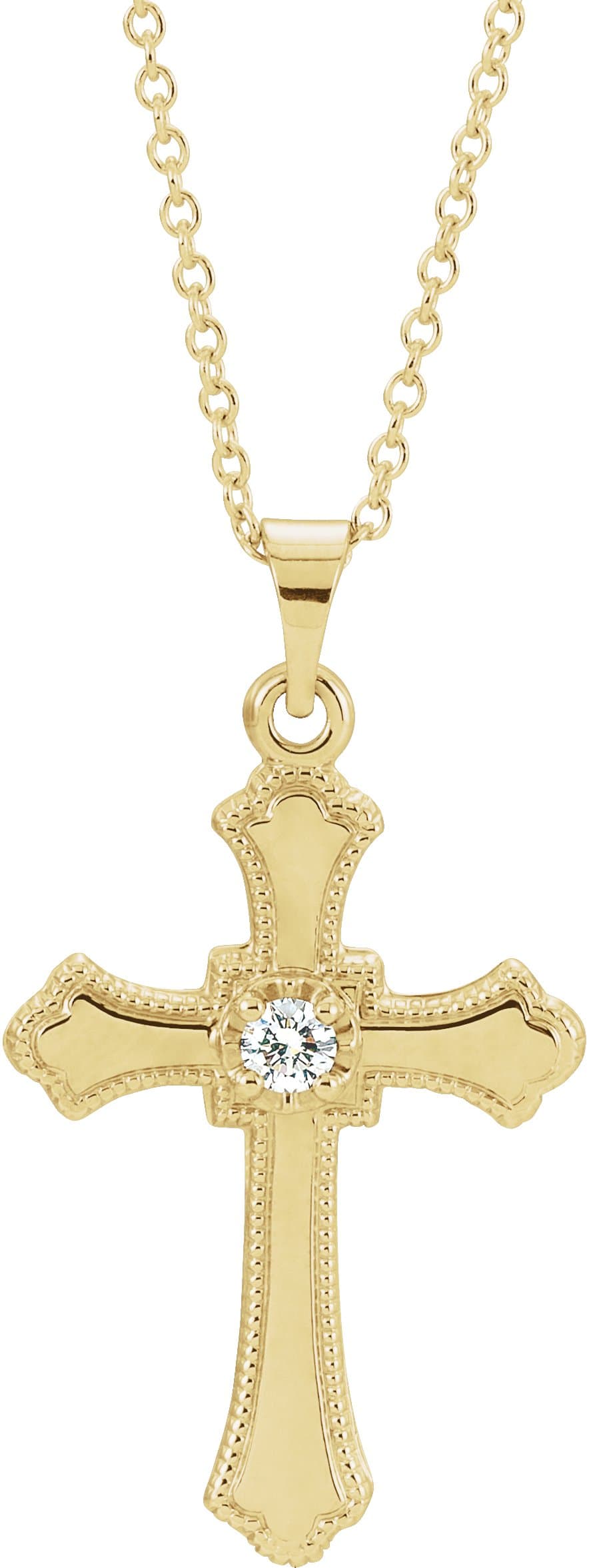 14K White .03 CT Natural Diamond Cross 18 Necklace