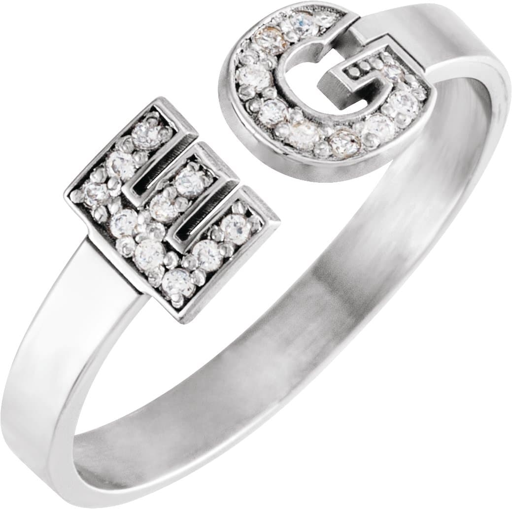 10K White Gold Personalized Natural Diamond Initial Ring
