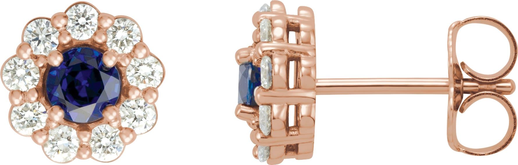 14K Rose 3.5 mm Lab-Grown Blue Sapphire & 1/3 CTW Natural Diamond Earrings