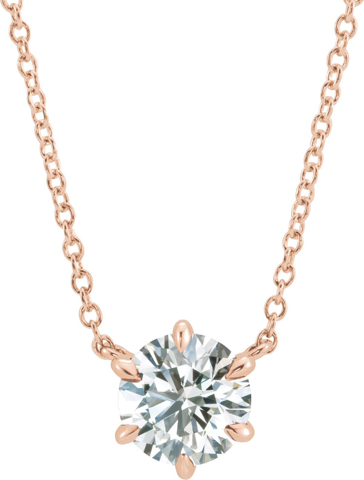 14K Rose 1 CT Lab-Grown Diamond 6-Prong Claw Necklace Center