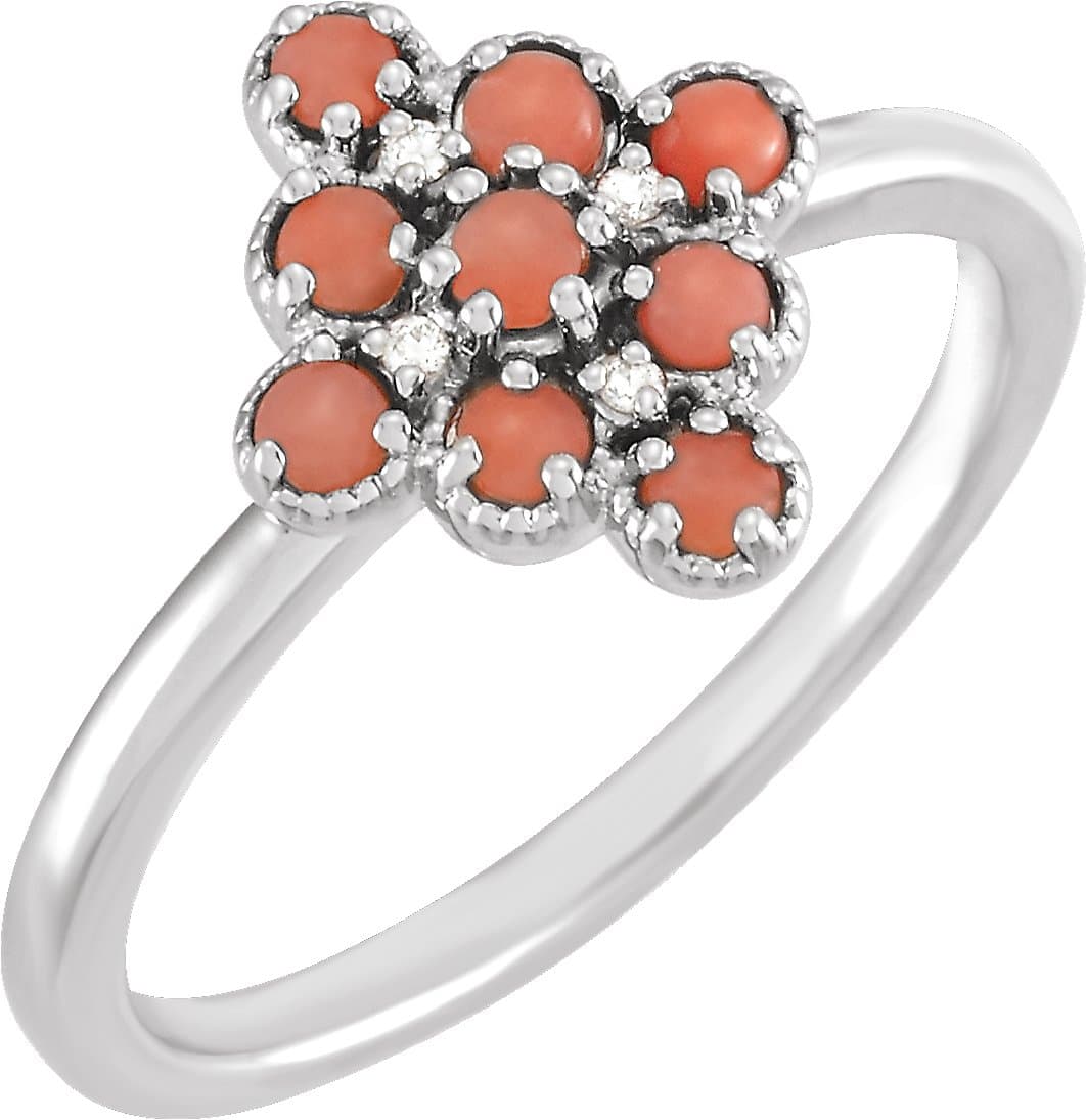 14K Rose Natural Pink Coral & .02 CTW Natural Diamond Ring