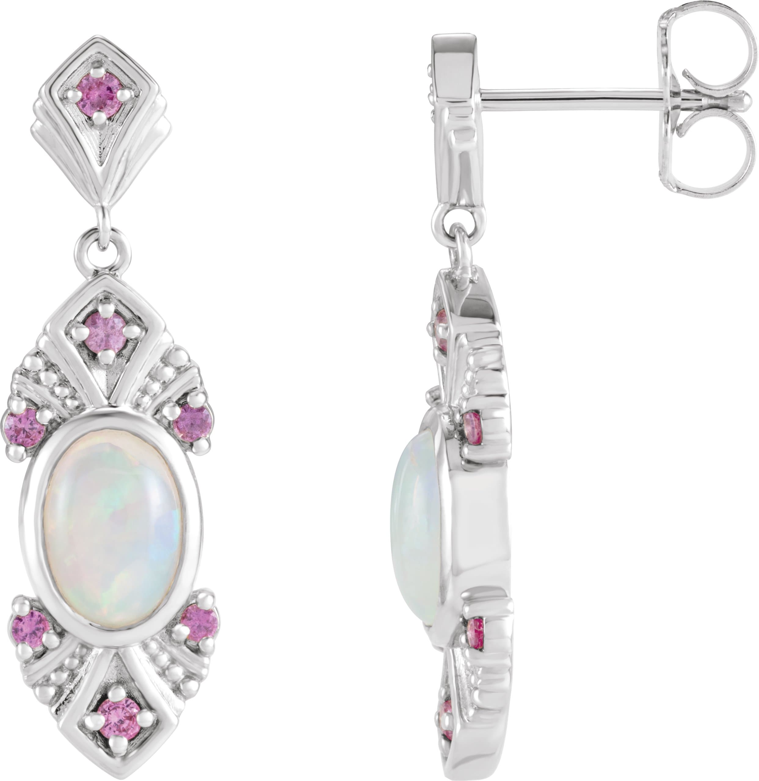 14K Rose Natural Ethiopian Opal & Natural Pink Sapphire Vintage-Inspired Earrings