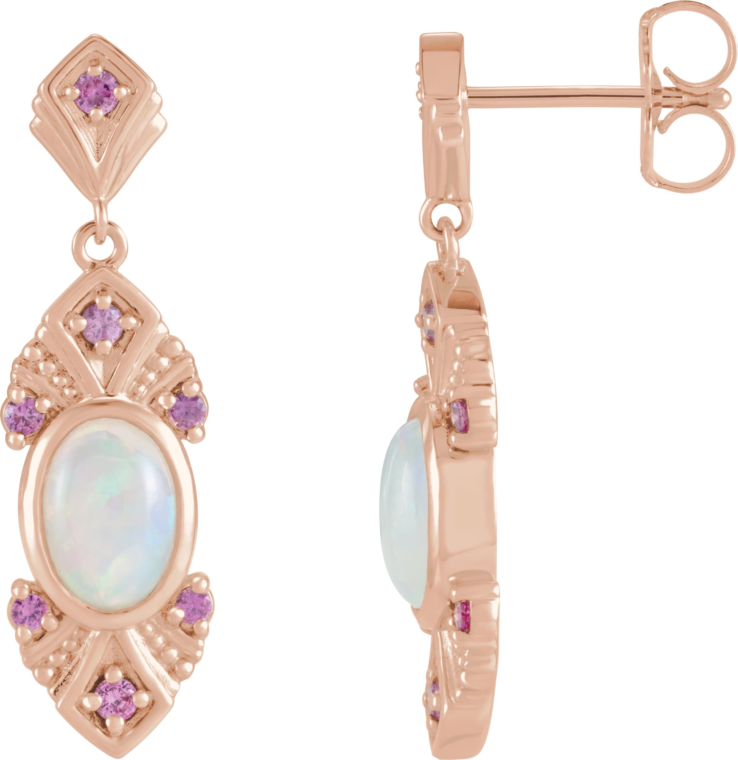 14K Rose Natural Ethiopian Opal & Natural Pink Sapphire Vintage-Inspired Earrings