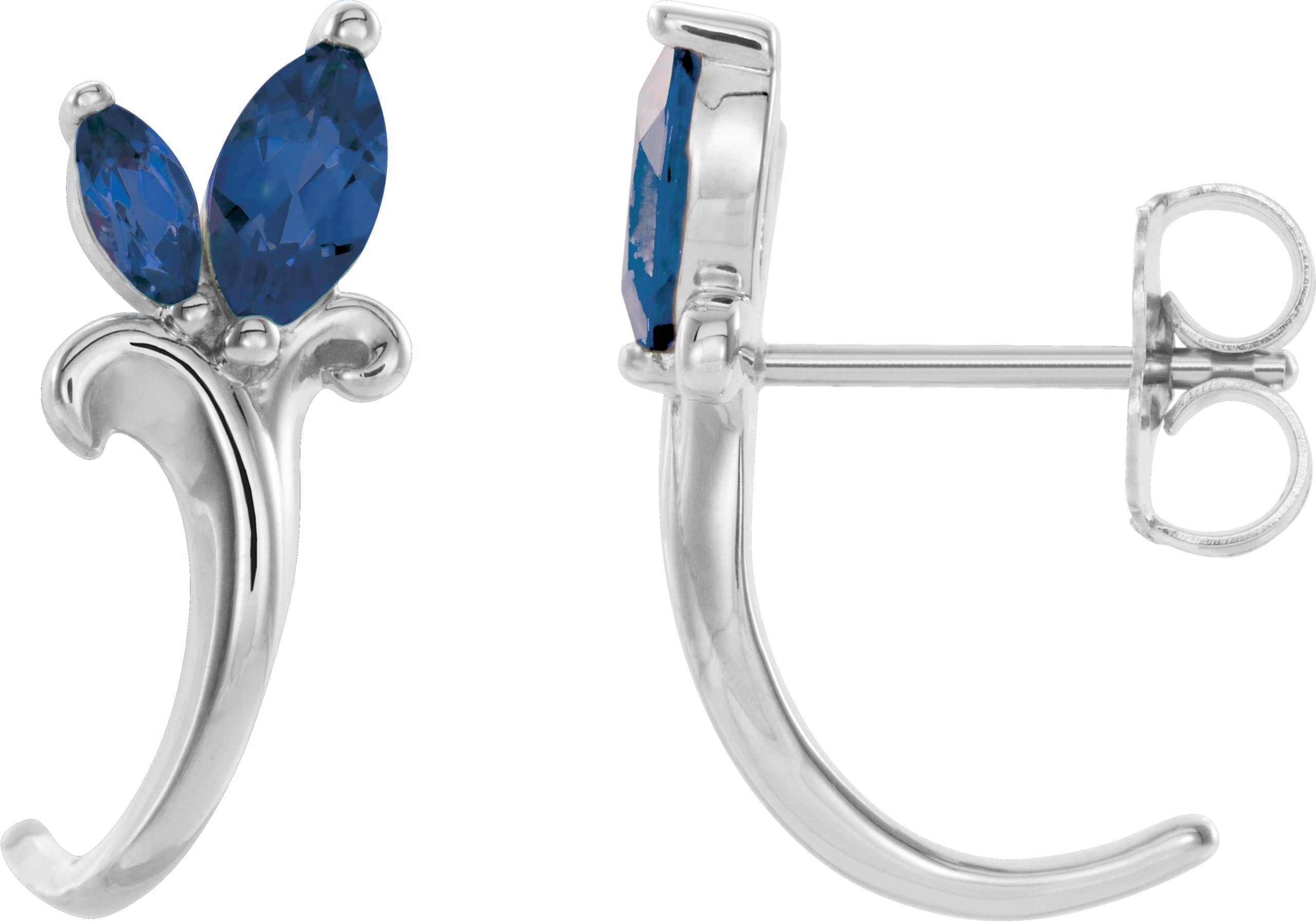 14K Yellow Gold Natural Pink Tourmaline Floral J-Hoop Earrings
