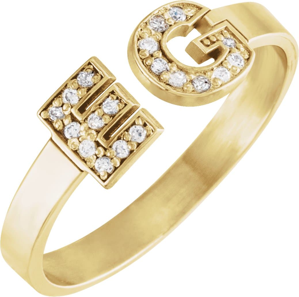 10K White Gold Personalized Natural Diamond Initial Ring