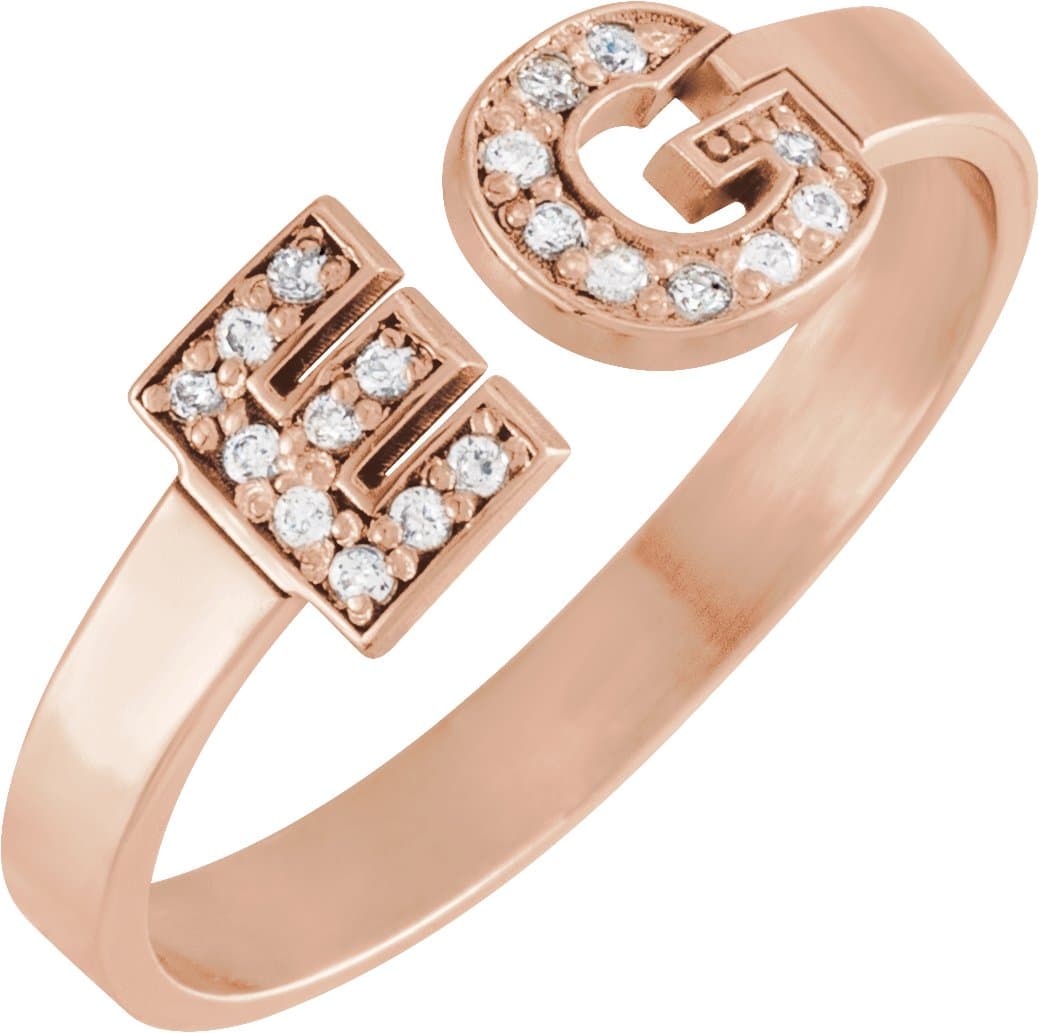 10K White Gold Personalized Natural Diamond Initial Ring