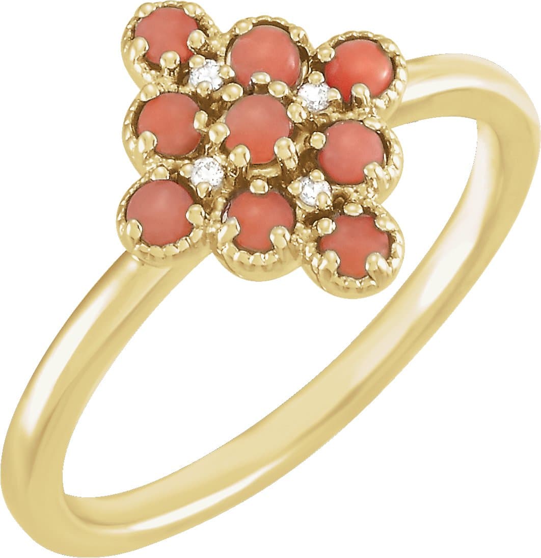 14K Rose Natural Pink Coral & .02 CTW Natural Diamond Ring